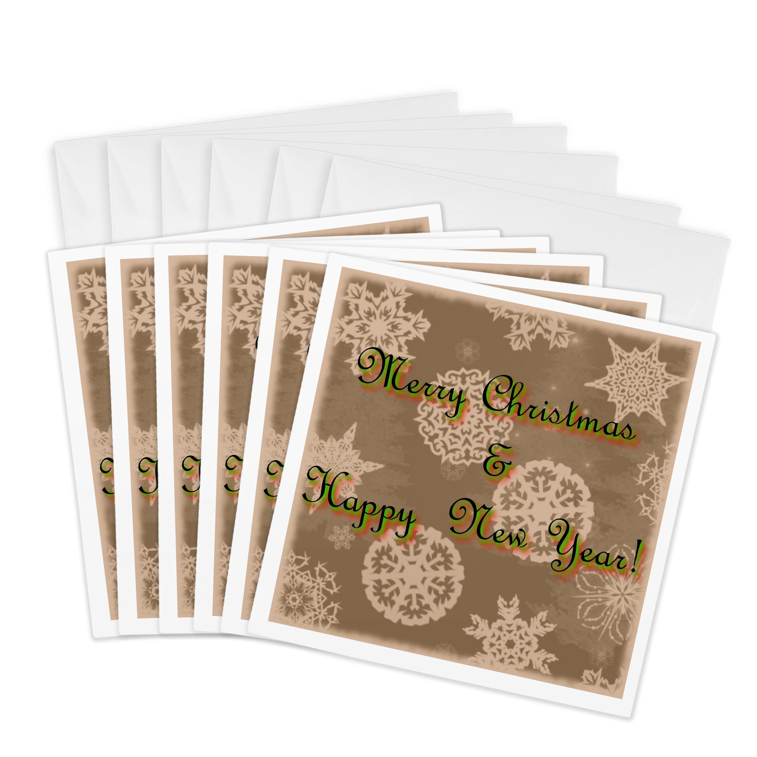 3dRose gc_34500_1 6 x 6-Inch "Merry Christmas and Happy New Year" Greeting Card (Pack of 6)