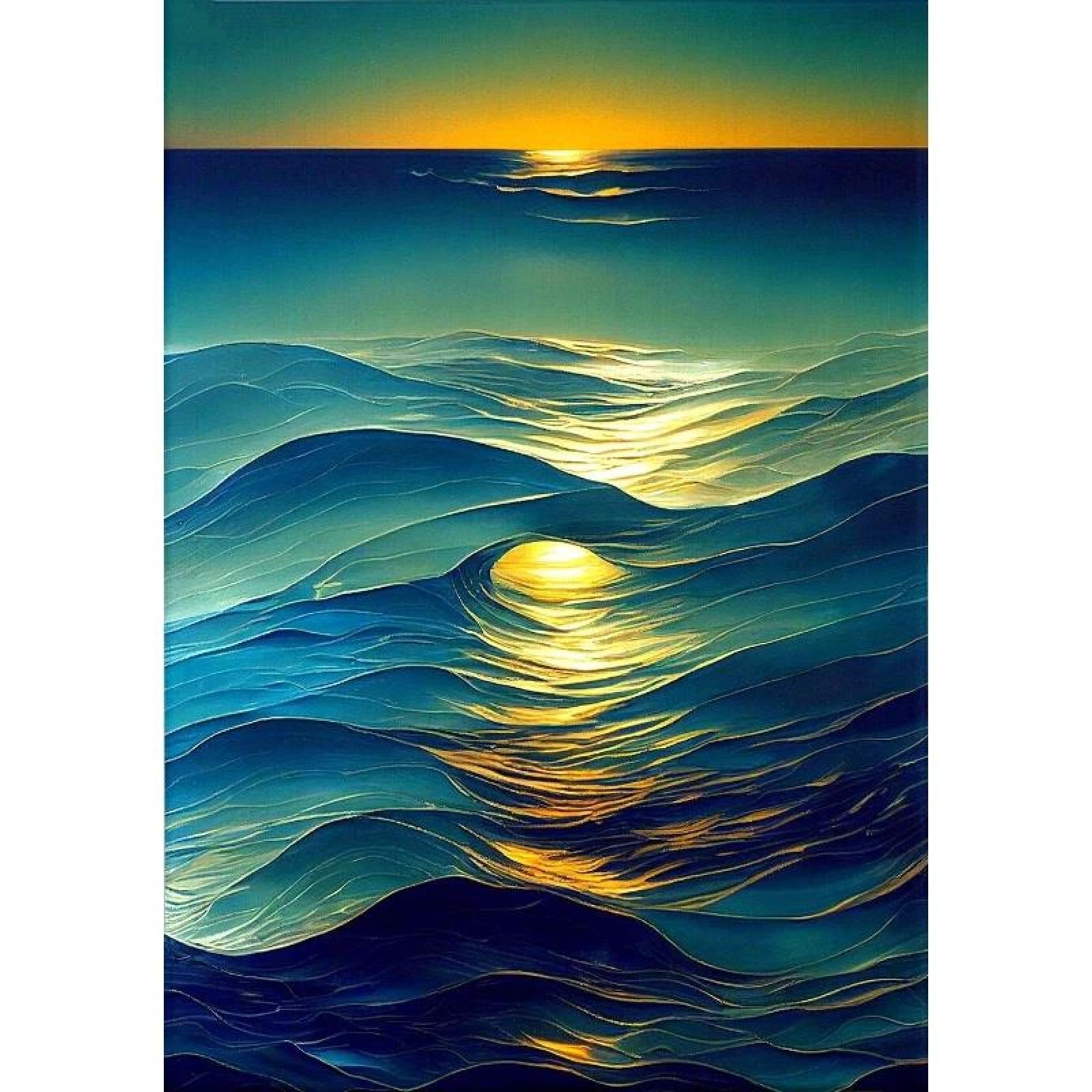 Yocheng Ocean Sunset Landscape Poster Prints Serene Blue And Golden Wave Canvas Painting Wall Art Picture For LivingRoom Home Decor 40x50cm No Frame
