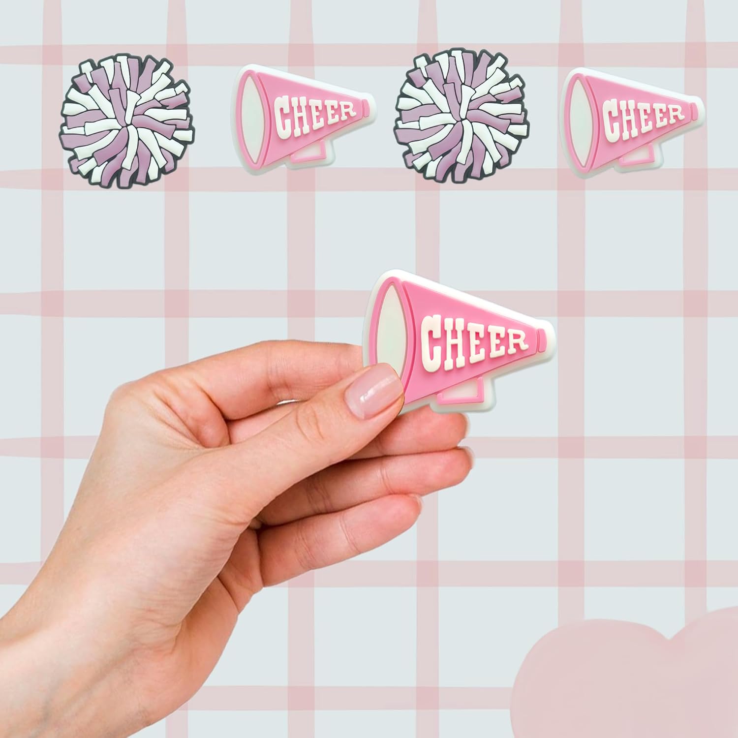 Pink Cheerleading Shoe Charms - Sport-Themed Decoration Charms Gift for Boys Kids Teens and Adults - Set of 4