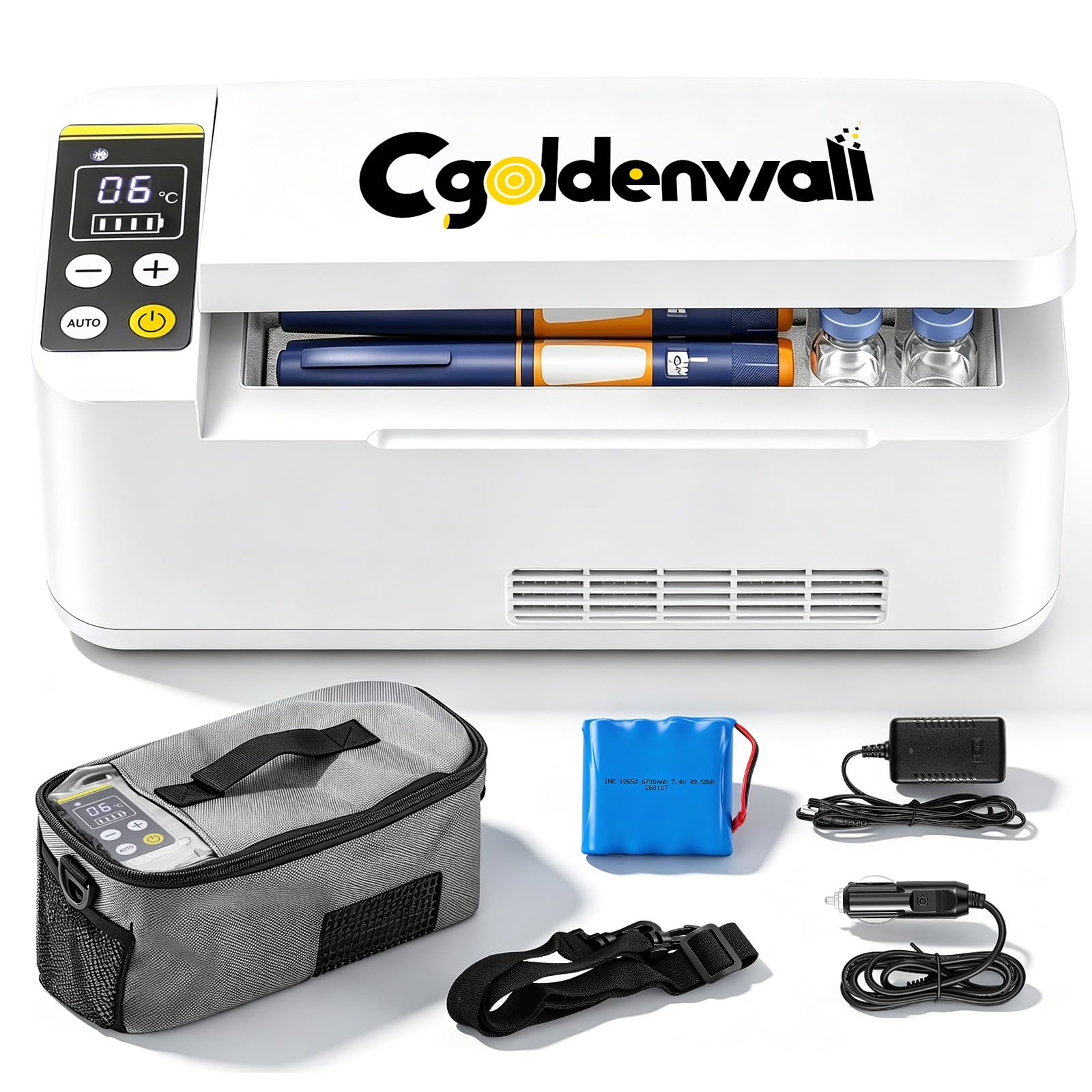 CGOLDENWALL Refrigerador de Insulina Portátil de Gran Capacidad 180 * 79 * 31mm, Nevera Medicamientos con 2-8℃ Temperatura Constante, Sistema de Alarma & Pantalla LED, para Coche, Hogar, Viaje