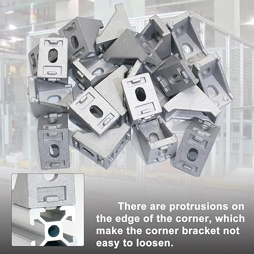 Miniatura 4 de CheeMuii Kit de soporte de esquina 2020, 20 soportes de esquina, 40 tornillos hexagonales, tuercas deslizantes, arandelas y 2 llaves hexagonales