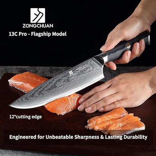 Miniatura 3 de Cuchillo de chef, juego de cuchillos de damasco de 8 pulgadas, cuchillo de cocina de acero inoxidable de alto carbono de 67 capas, cuchillos de