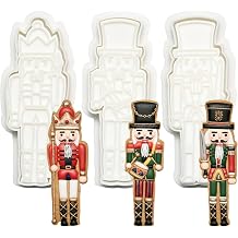 Christmas Cookie Cutters Nutcracker Set of 3 with 3D Stamper Holiday Baking Accessories Cutter Molds Gifts for Kids Decorative Party 3.5" Kitchen Cake Supplies