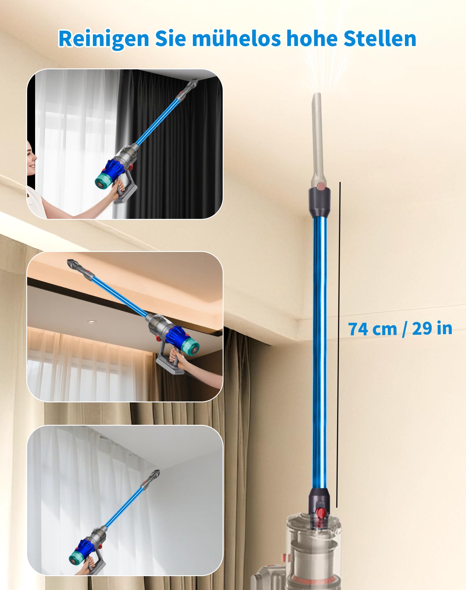 Tubo de extensión para aspiradora Dyson V12 Detect Slim / V10 Digital Slim de 74 cm, tubo telescópico de aluminio con liberación rápida – Accesorio de repuesto para tubo de aspiración, color azul