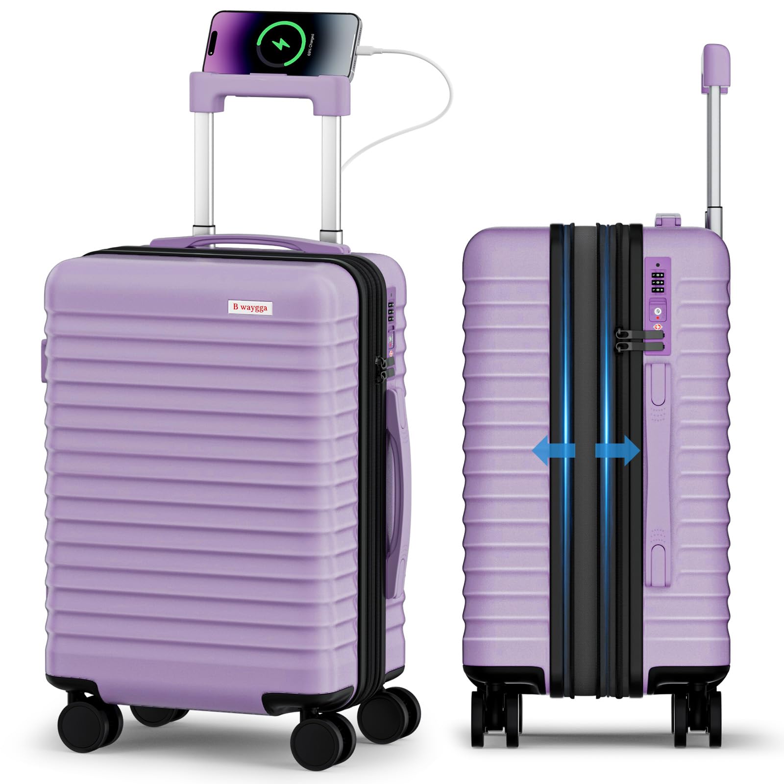 Valigia espandibile da 50,8 cm, con ruote girevoli a 360°, approvata dalle compagnie aeree 22 x 14 x 9, bagaglio rigido in policarbonato, serratura TSA per viaggi brevi e viaggi d'affari