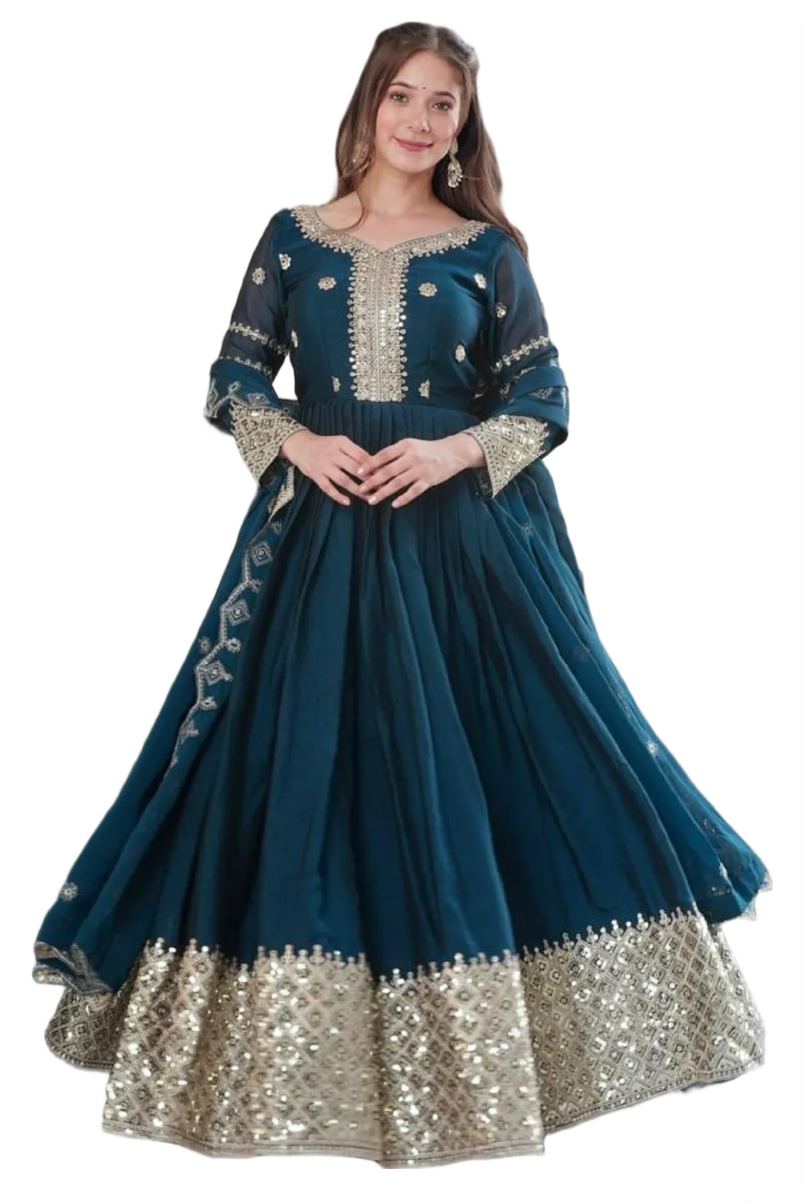 Women Noha Crush Silk Anarkali Gown with Dupatta | Embroidery Codding and Sequins Work Ethnic Outfit | Fully Stitched-image-1