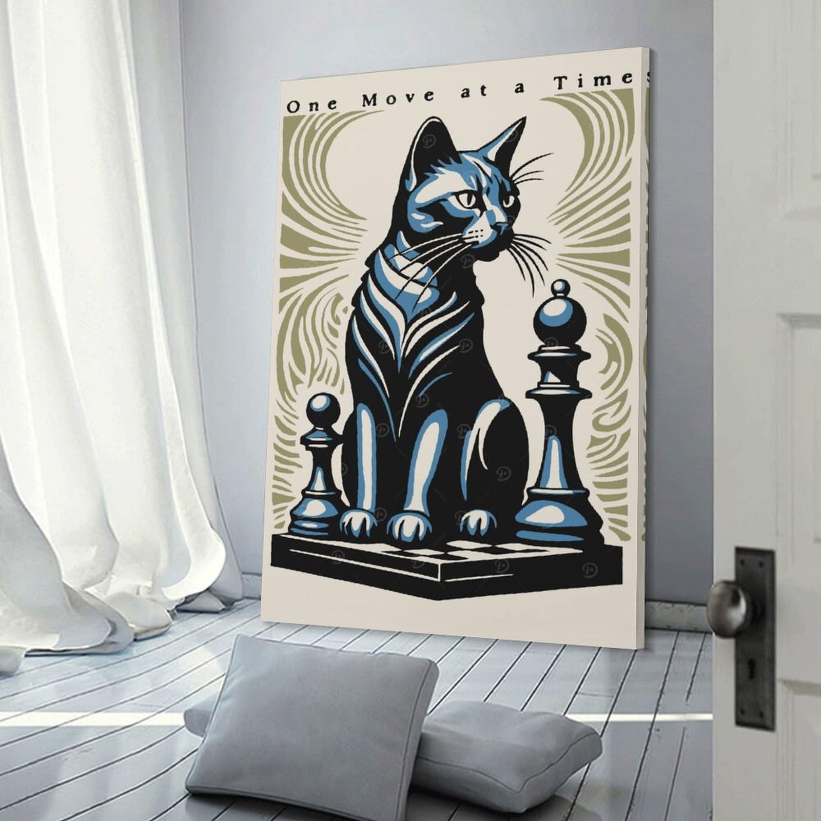 Junmoney Canvas Art Print Cat Chess, 20x30inch(50x75cm), for Gallery Wall Decor And Room Displays, Wall Decor Suited to Curated Displays