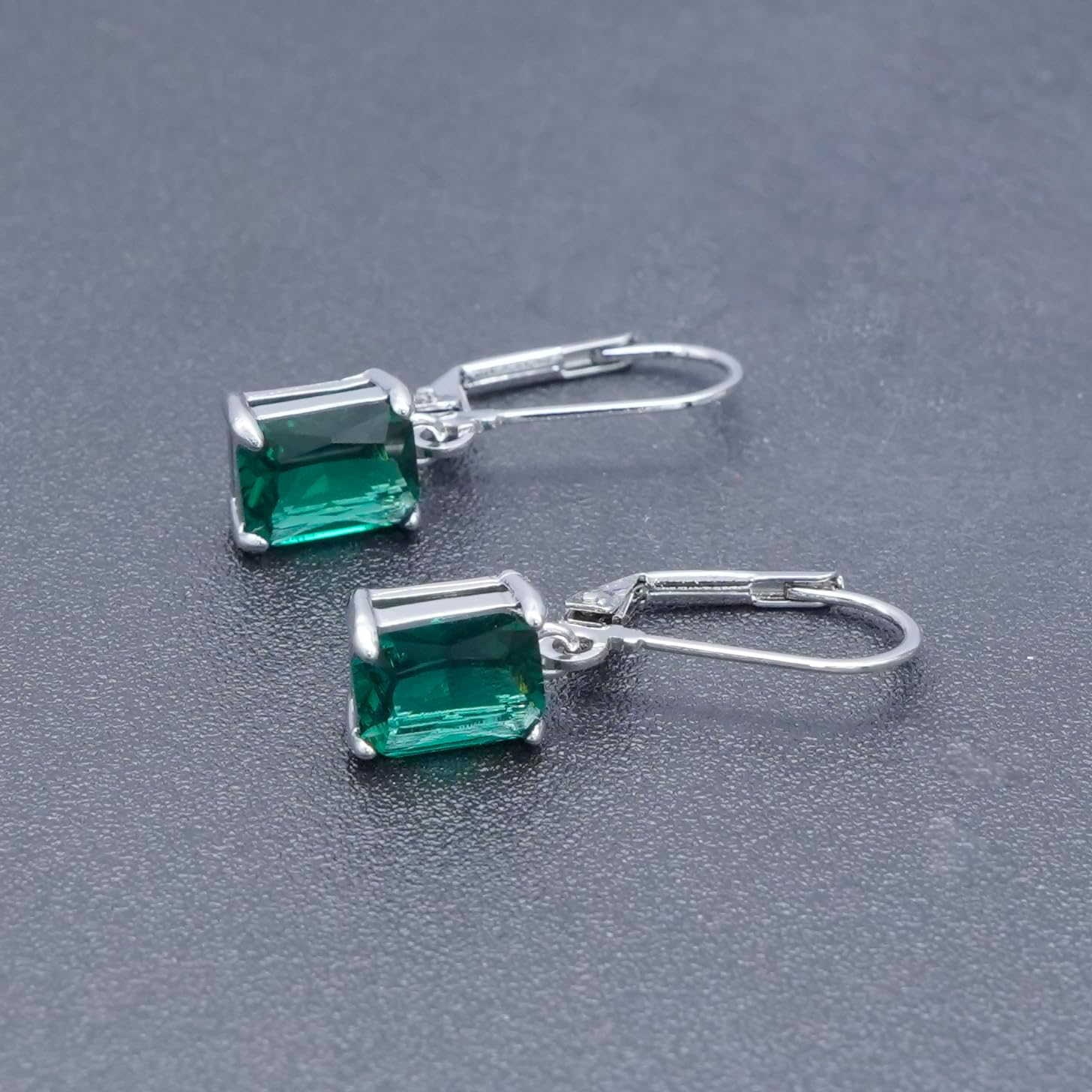 Rectangular-cut Leverback Dangle Earrings for Women Hypoallergenic Multi-color Cubic Zirconia Earrings Lightweight Diamond Drop Earrings Jewelry Gift for Wedding, 14K White/Gold Plated, 8mm - Image 5