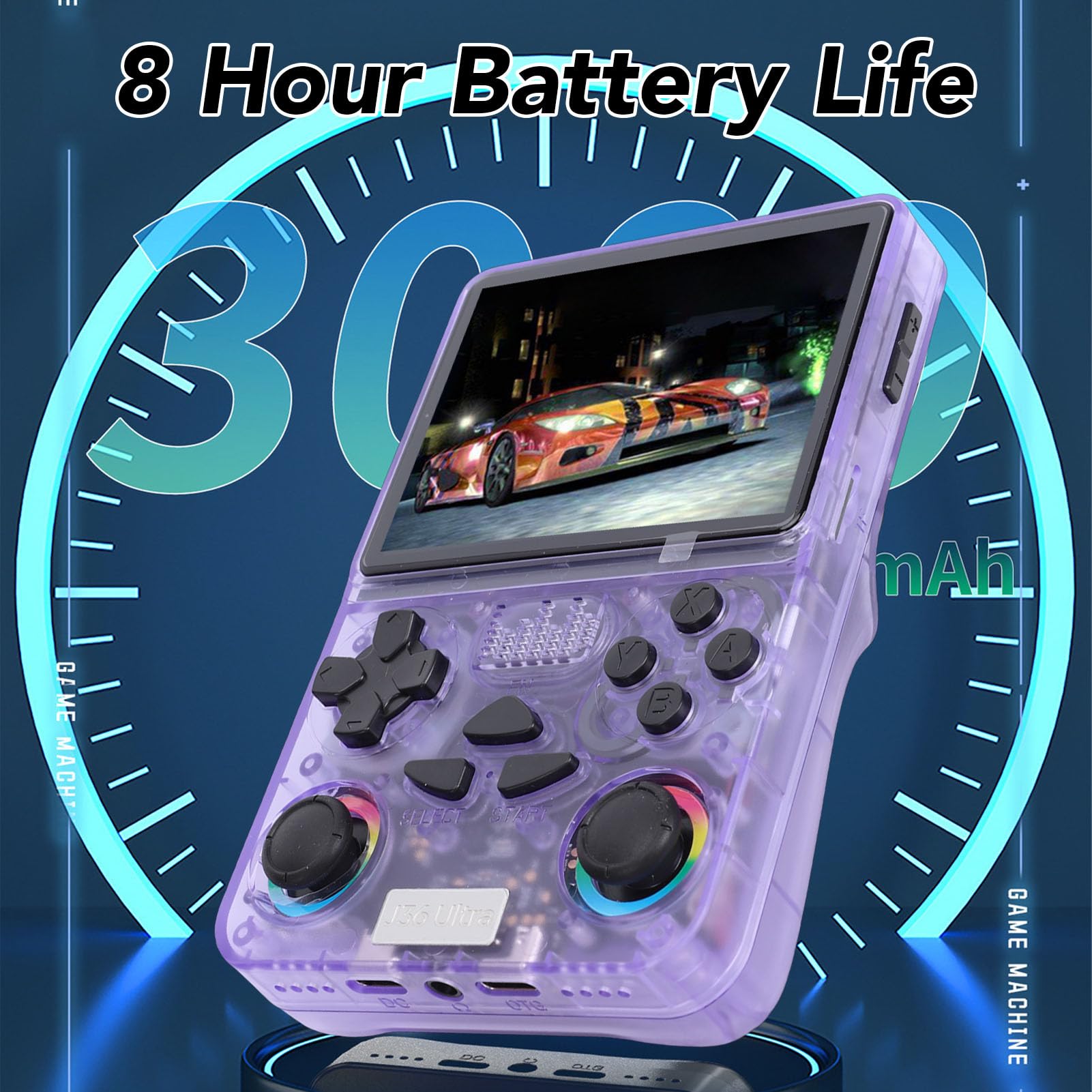 Console per Videogiochi retrò, Spazio di Archiviazione da 64 GB, Batteria a Lunga Durata, Schermo da 4 Pollici, Adatto a Tutte le età, Octa Core, 5.1, Gioco per Doppio Giocatore (Viola)
