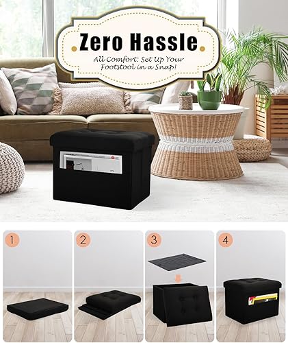 Miniatura 74 de Taburete otomano de almacenamiento otomano con reposapiés, banco plegable con almacenamiento, dormitorio de estudiantes y entrada, 16 x 12 x 12