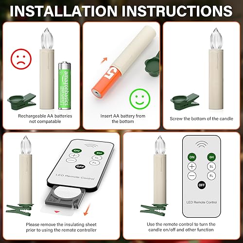 Miniatura 6 de 10 velas de Navidad para ventana, funciona con pilas, sin llama, con temporizador y clips remotos, luz blanca cálida para decoración de árboles de