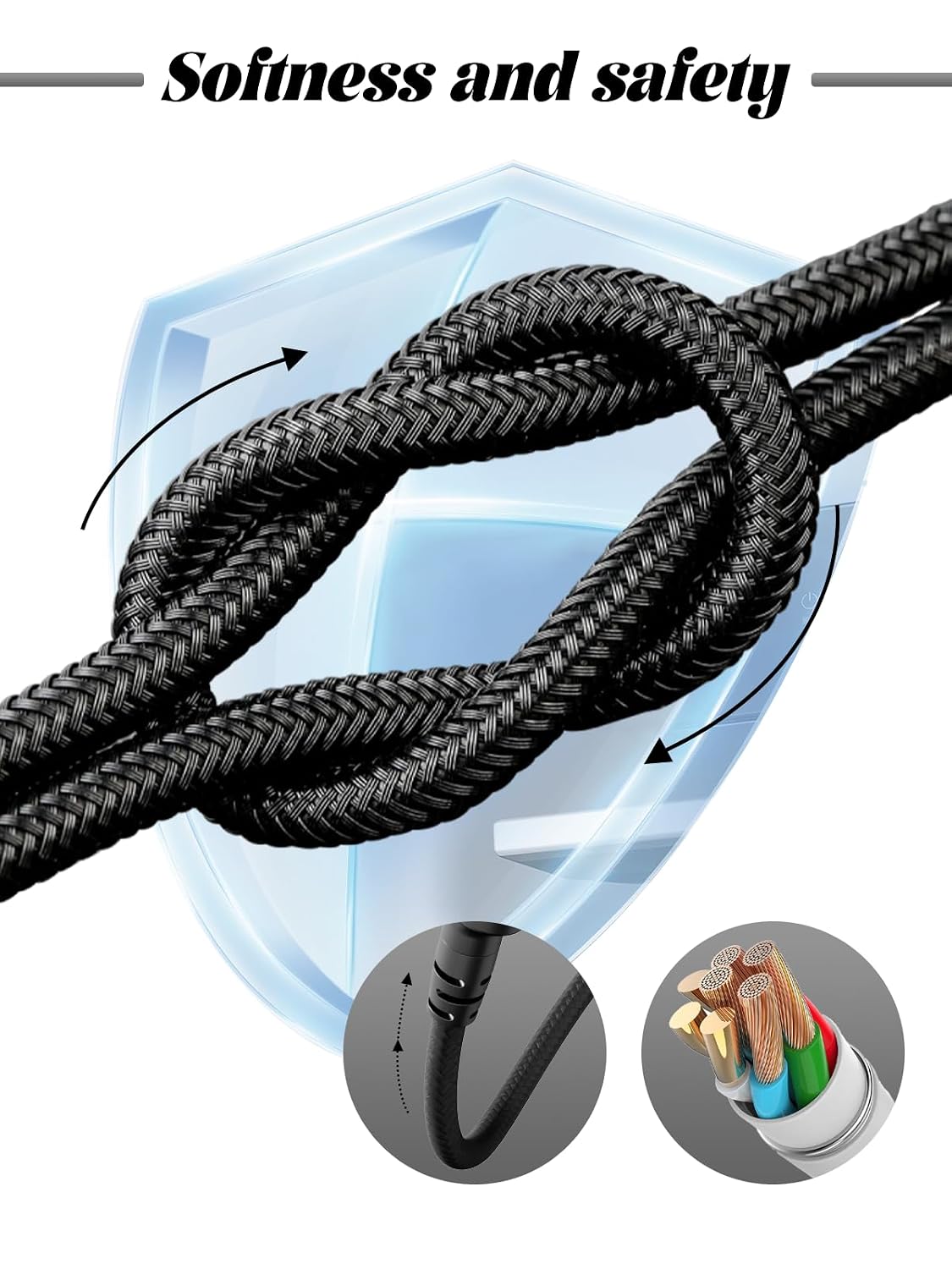 [2 Pack] for IFECCO X27 Bone Conduction Headphones Charging Cable, 3-Layer Safe Charging Protection, Ultra-Soft Flexible Cable, Safe Material, Black image 3