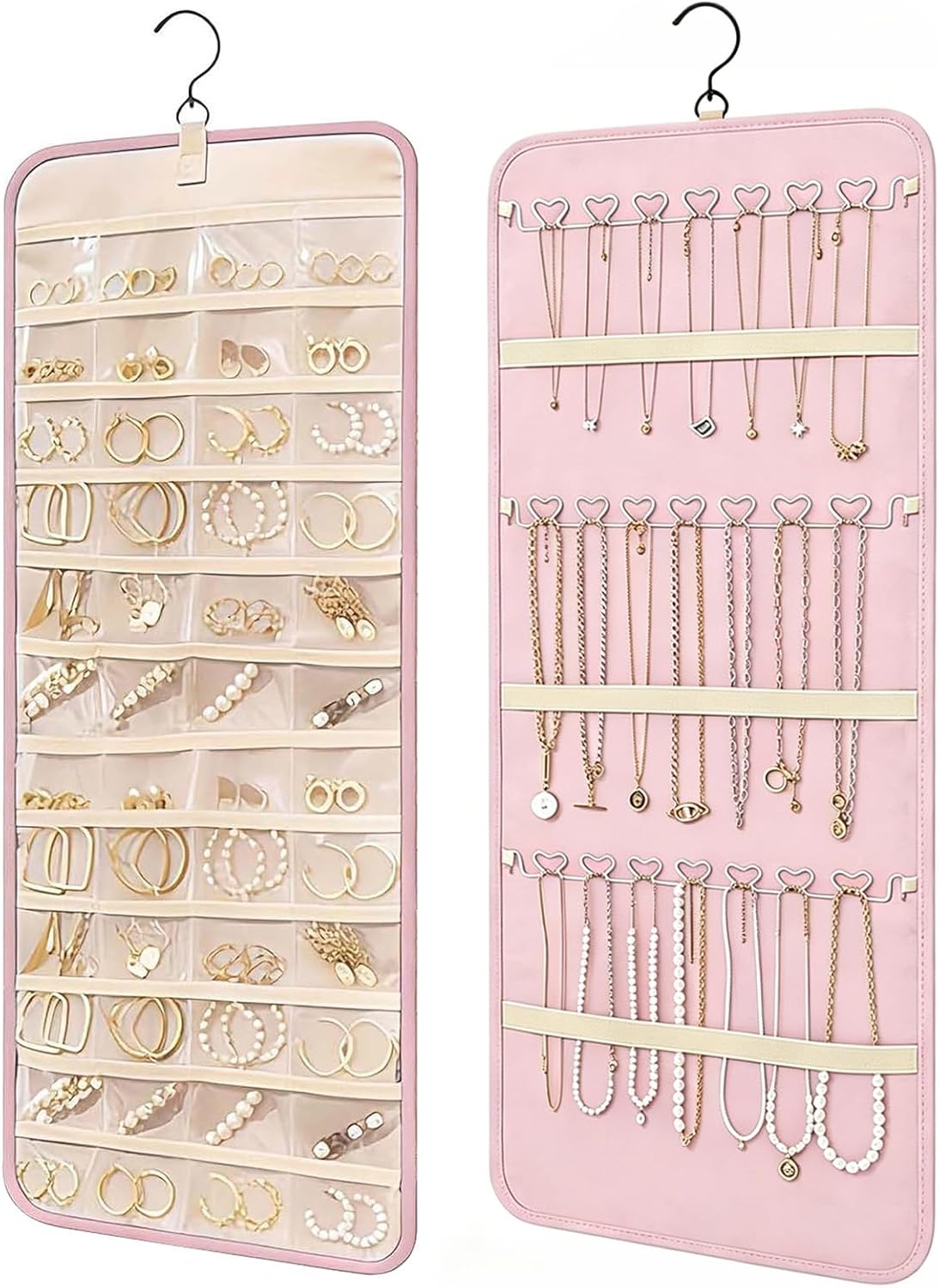 LAKSMI Double-Sided Hanging Jewelry Organizer, 48 Pockets & 21 Hooks