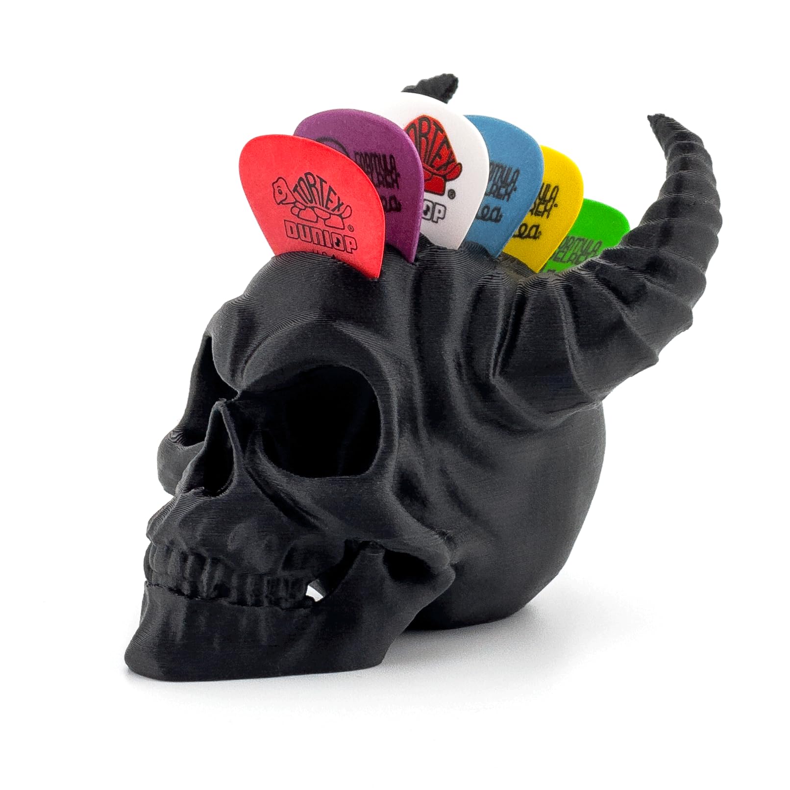 Skull Guitar Pick Holder, Decorative Guitar Accessory for Electric and Acoustic Guitars (Horned)