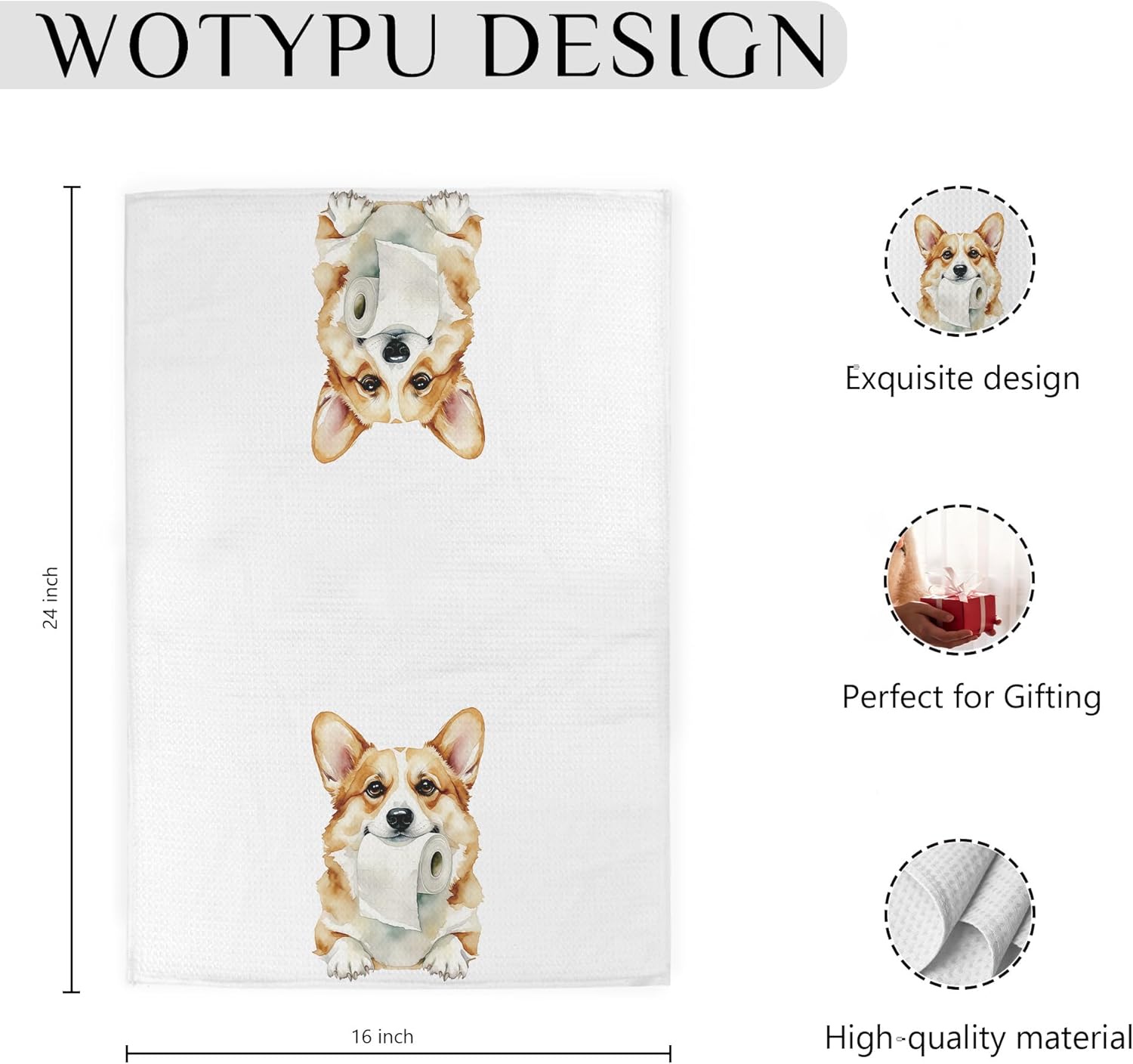 Funny Welsh Corgi Gifts Bathroom Hand Towels, Gifts for Corgi Lovers, Dog Lover Gifts Decorative Hand Towels for Kids Guest Bathroom Washroom Half Bath, 16x24 Inch - Image 6