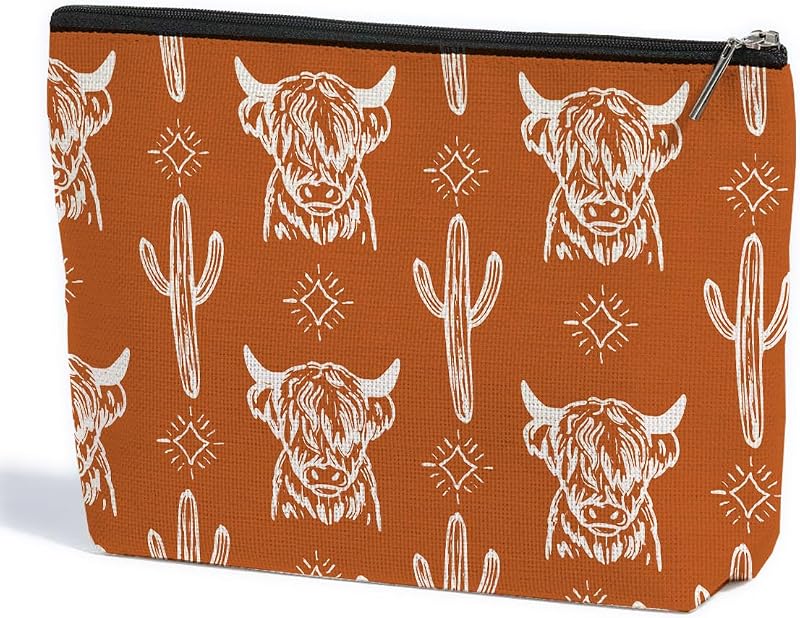Necessaire de maquiagem ZHAMEN Western Cow em lona, estampa Multicolor 1530, com zíper, 1 unidade