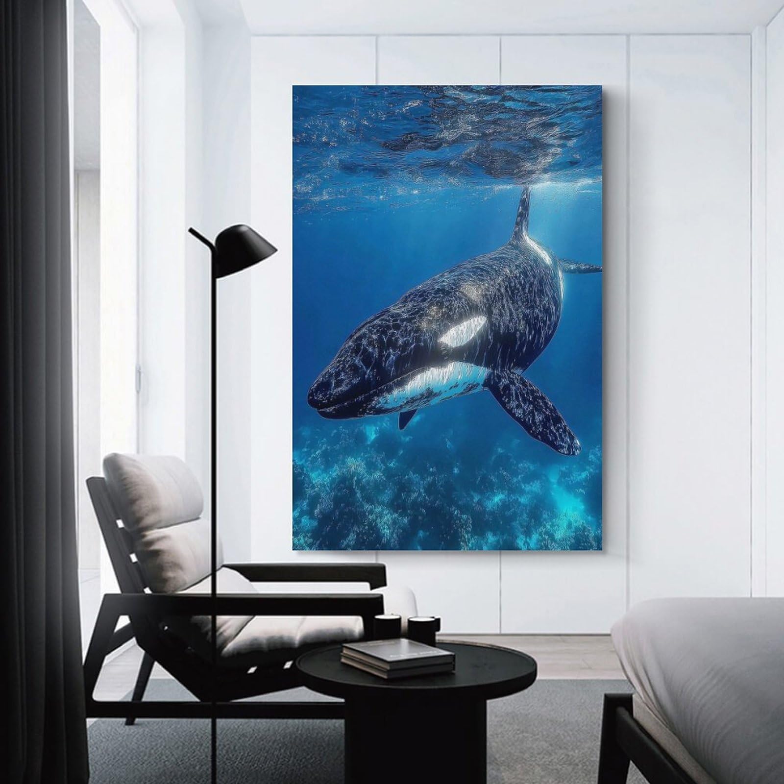 Junmoney Orca Underwater Wall Picture Print, 24x36inch(60x90cm), for New Homes, Bedrooms Or Workspaces, Thoughtful Wall Decor for Art Lovers