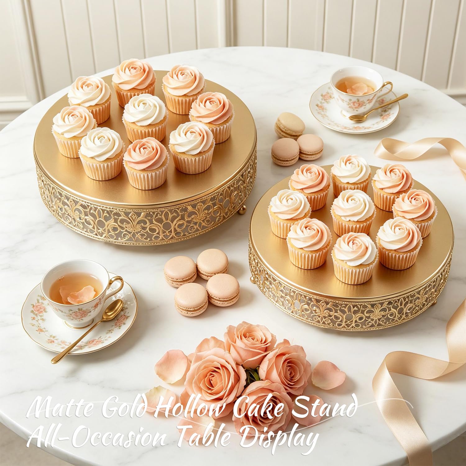2 soportes de metal para tartas, 14 y 16 pulgadas, soporte redondo grande para cupcakes, postres, decoración para bodas, fiestas, cumpleaños, baby showers, aniversario, pedestal de pastel, plato de