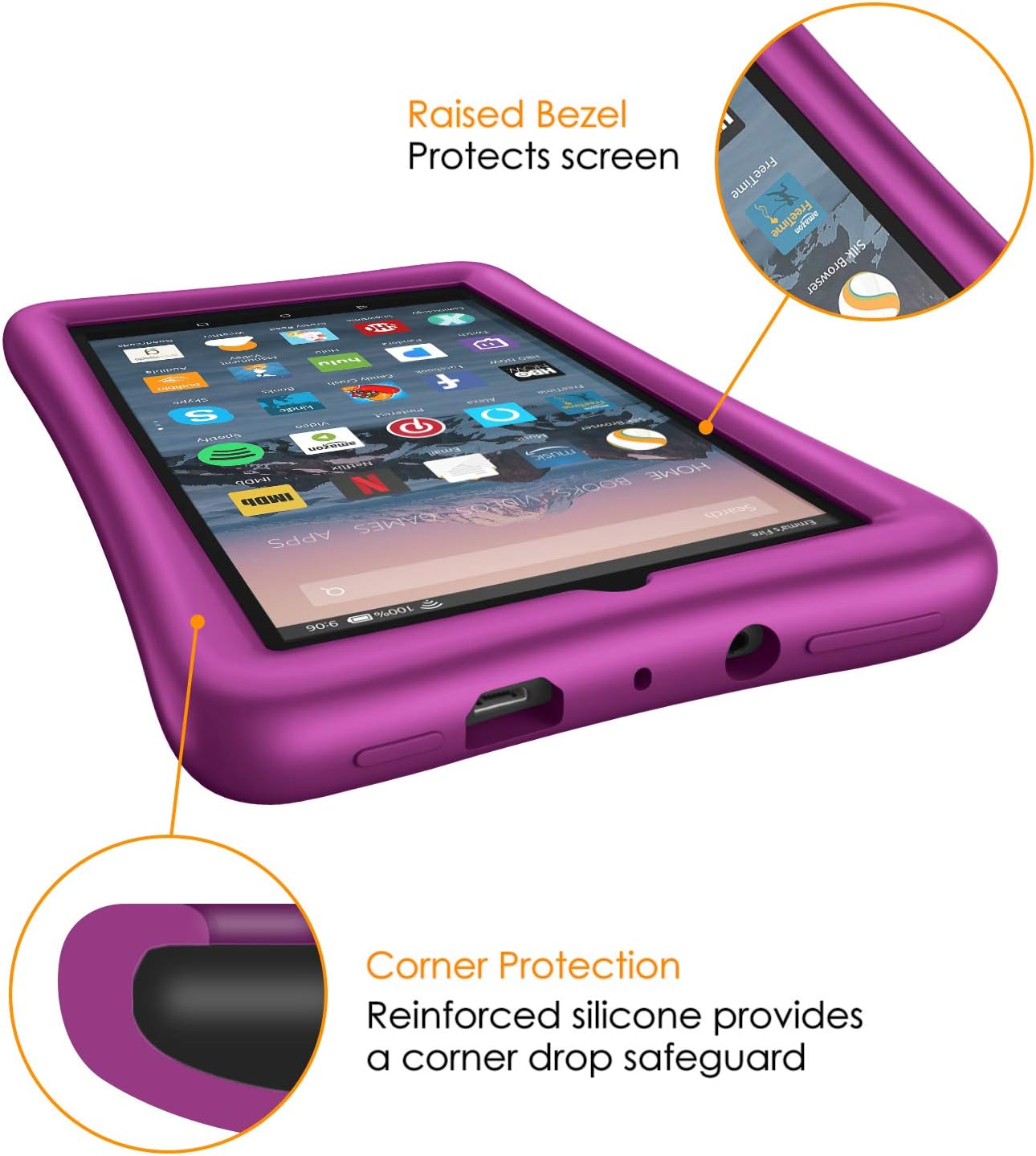 Fintie Silicone Case for All-New Amazon Fire 7 Tablet (9th Generation, 2019 Release) - [Honey Comb Series] [Kids Friendly] Light Weight [Anti Slip] Shock Proof Protective Cover, Violet