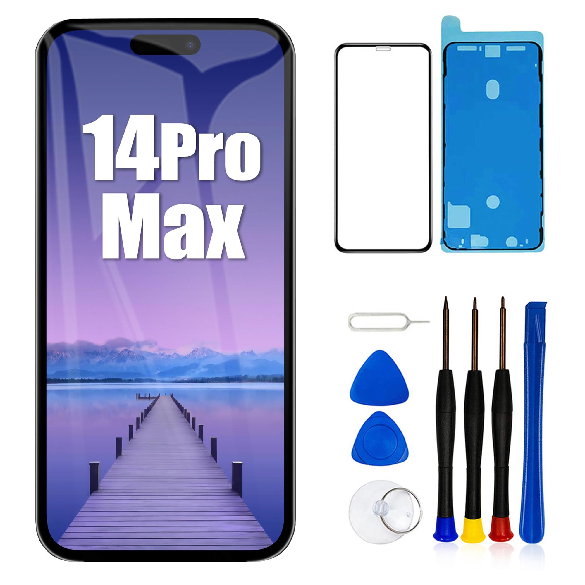 für iPhone 14 Pro Max Austausch des LCD-Bildschirms 6,7 Zoll Display-Digitalisierer Montage Touchscreen,mit Reparaturwerkzeug für die Rahmenmontage