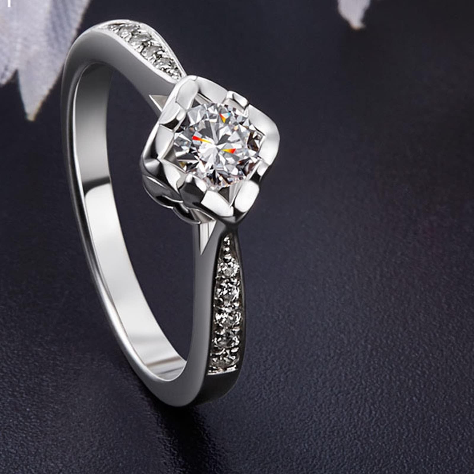 AMDXD Bague de mariage en or blanc 18 carats Au750 - Créée en laboratoire - Diamant 4 griffes - Taille 49 à 70