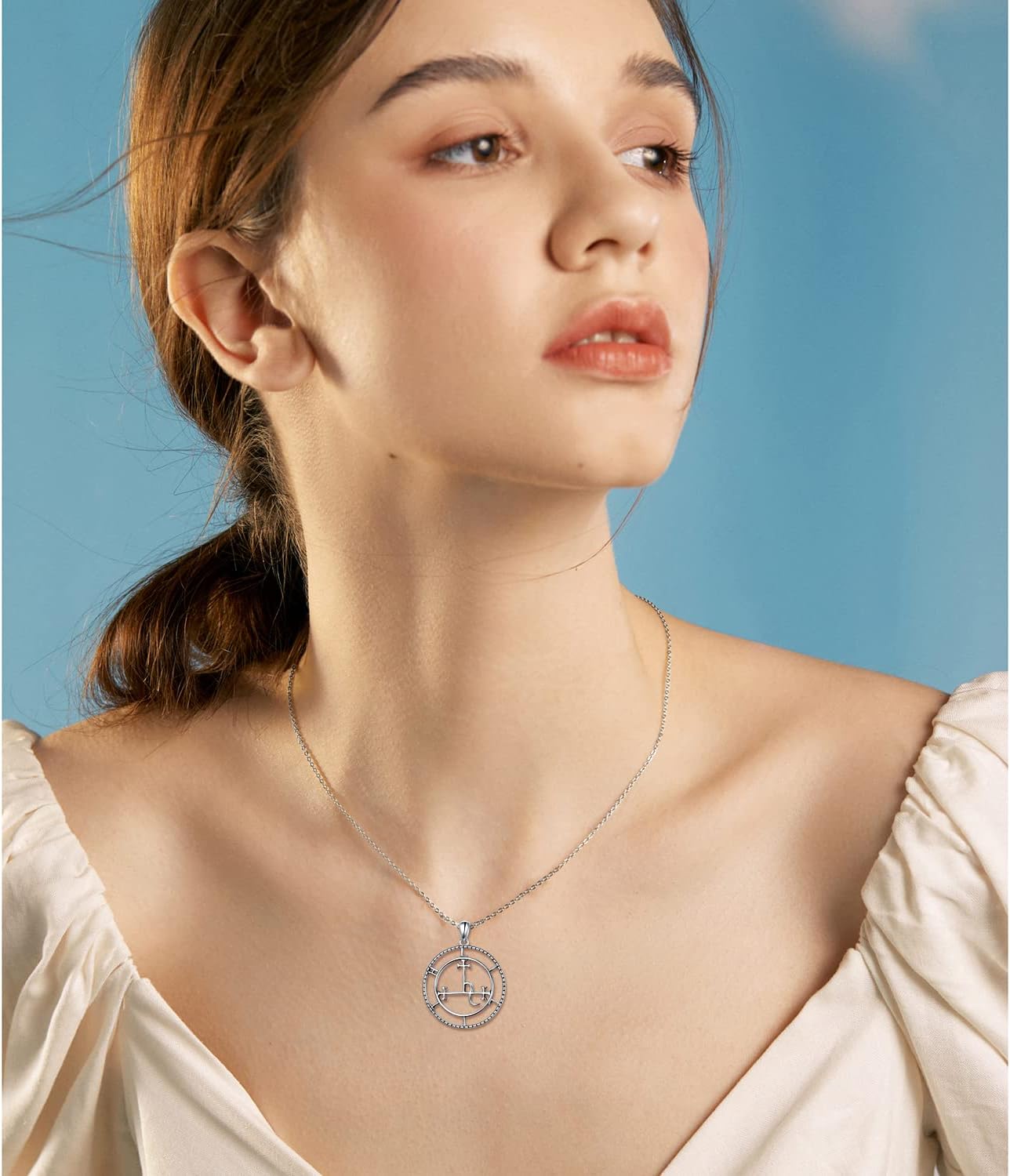 Ladytree Sigil of Lilith Necklace S925 Sterling Silver Vintage Oxidized Sigil of Lilith Pendant Necklace Gifts for Women Rolo Chain 18+2 inches - Image 3