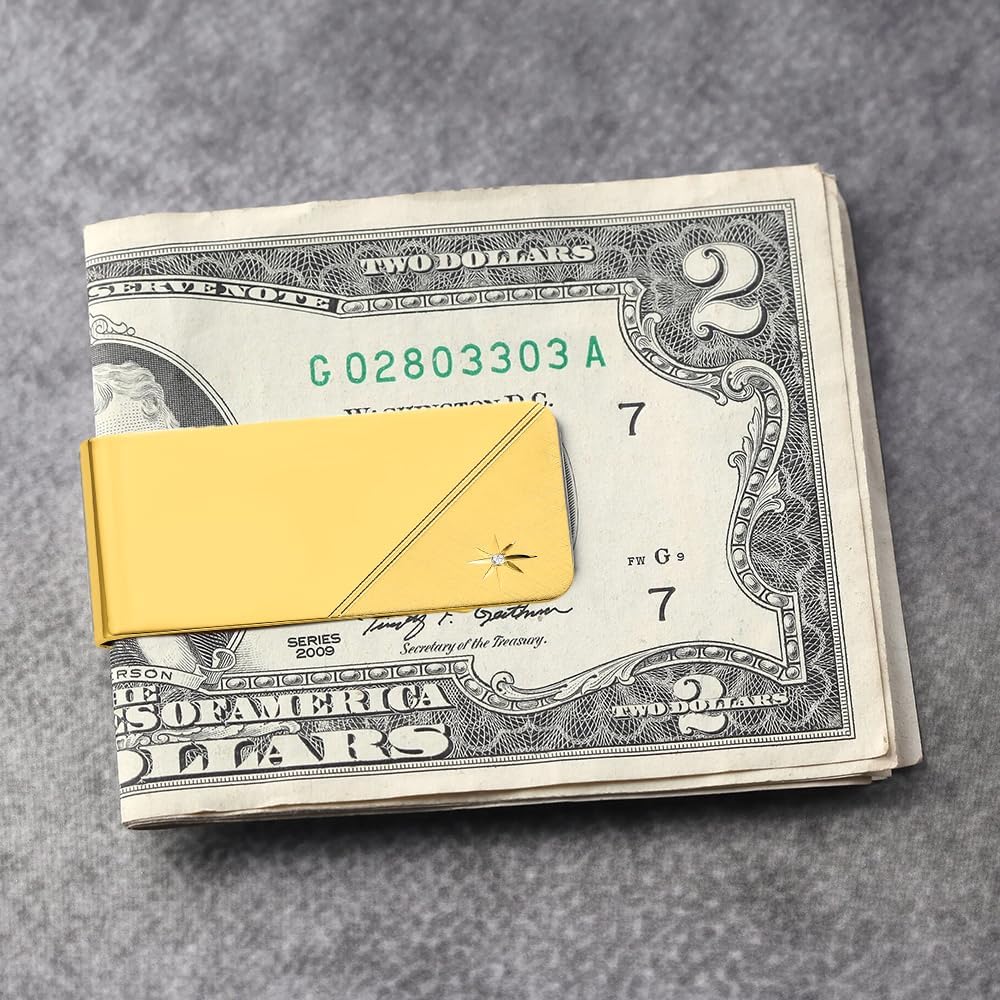 Diamond2Deal Gold-Plated Kelly Waters Star Cut .001ct. Diamond Money Clip (Length: 25 mm|Width: 50mm)