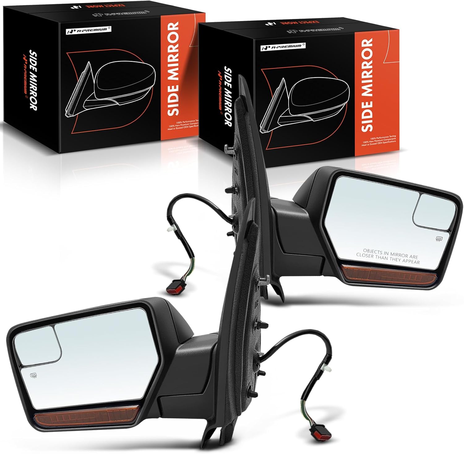 (Incomplete)A-Premium Pair (2) Driver and Passenger Side Power Door Mirror - Compatible with Ford Expedition - Heated Manual Folding Black Outside Rear View Mirror w/Turn Signal Puddle Light Blind Spot Glass