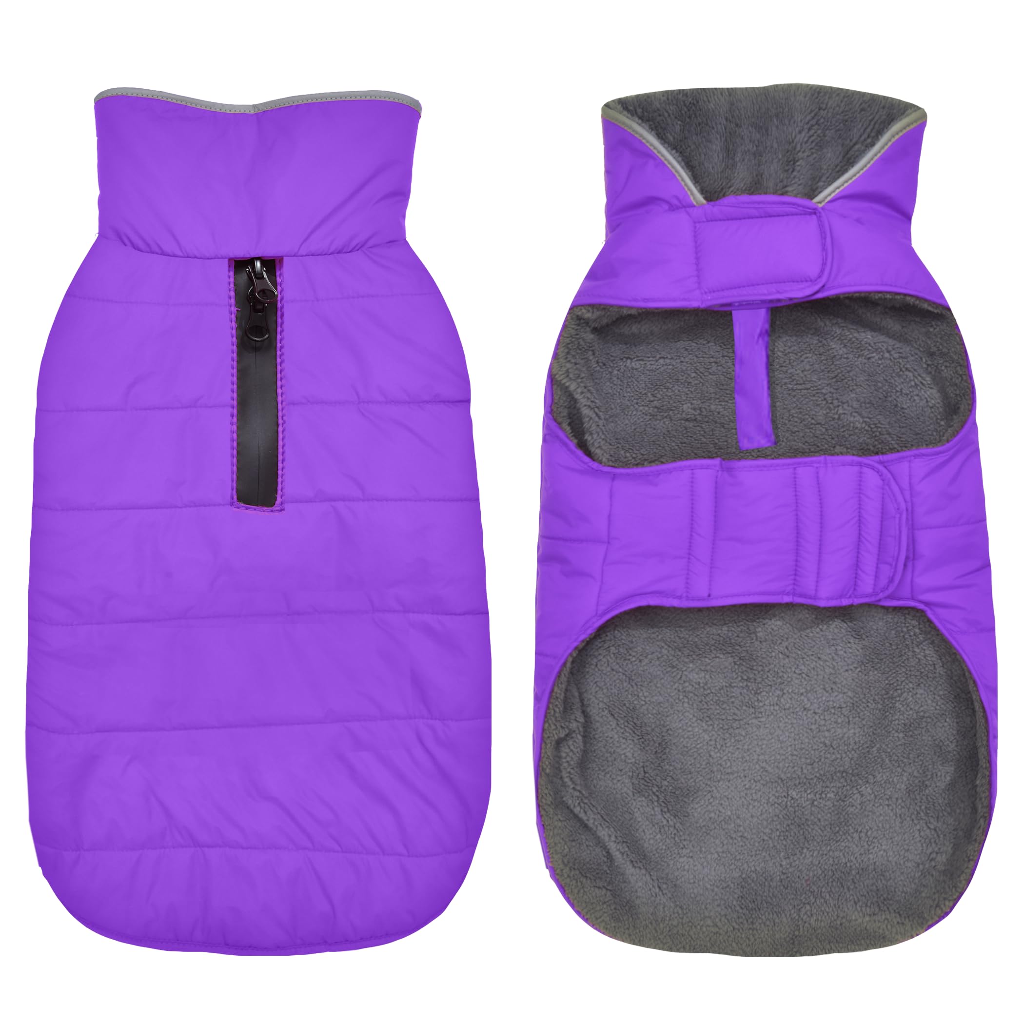 Petglad Cappotto invernale per cani, impermeabile con foro per guinzaglio, riflettente e caldo, antivento, in pile, per cani di taglia piccola, media e grande, viola, XS