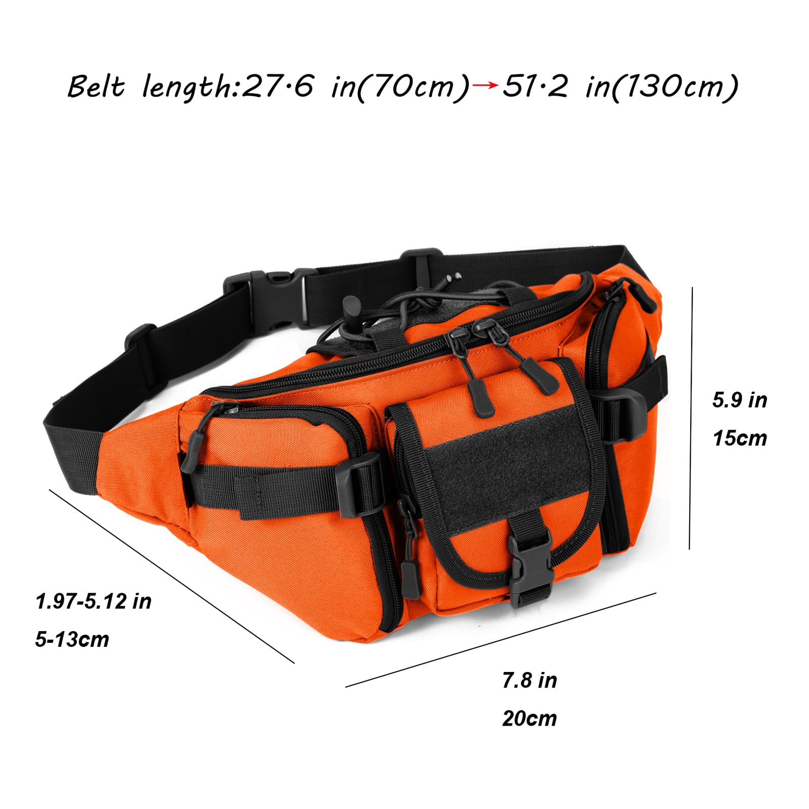 ArcEnCiel Tactical Fanny Pack for Men Waist Bag Hip Belt Outdoor Hiking Fishing Bumbag with Patch (Orange)