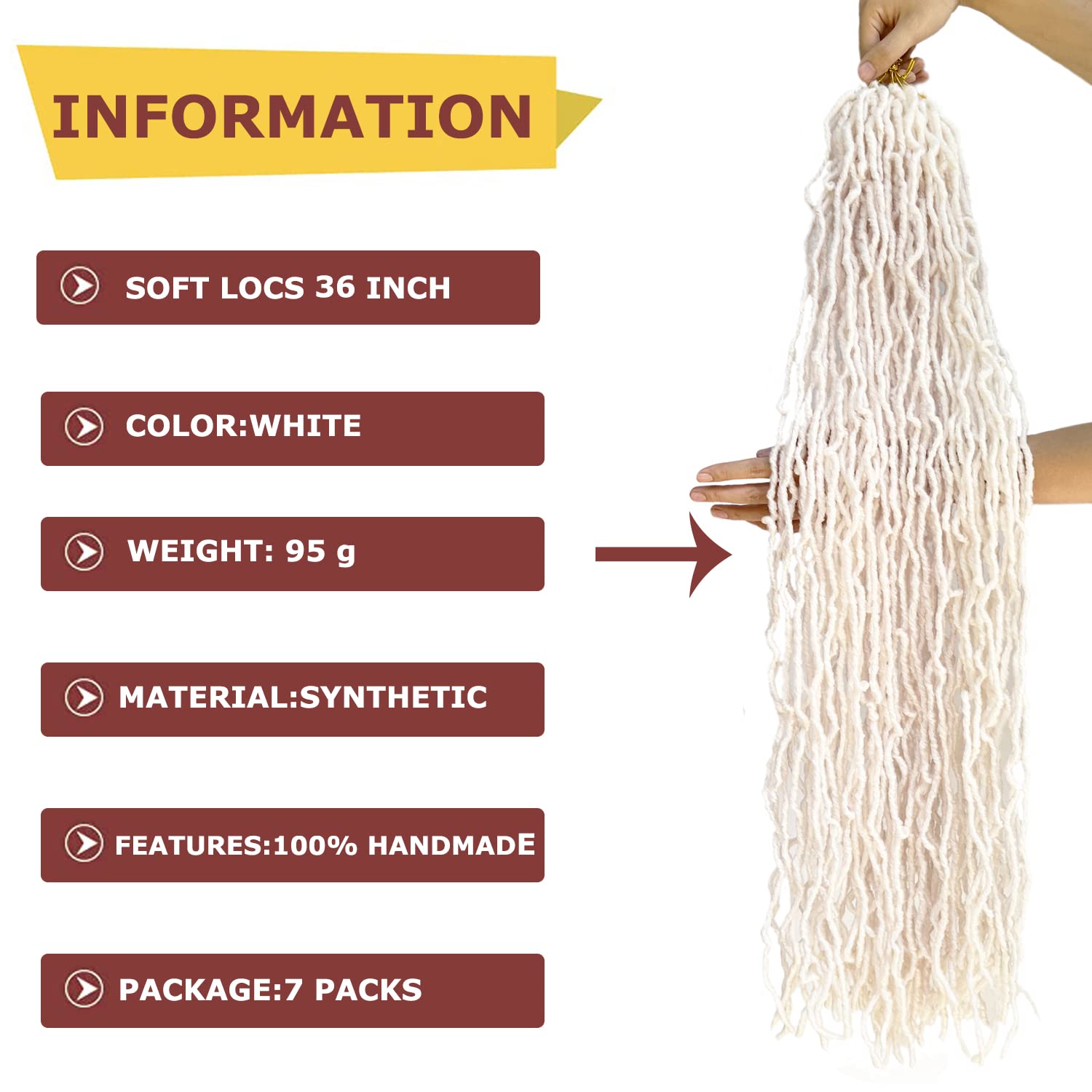 White 7 Packs Soft Locs 36 Inch Faux Locs Crochet Hair for Black Women Whole Strand Pre-looped Long New Locs Braiding Hair Extension