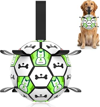 Interactive Dog Soccer Ball with Straps, Footable Floating Dog Toy for Training, Fetch & Water Play, 6 Inch for Small Medium Dogs, E2