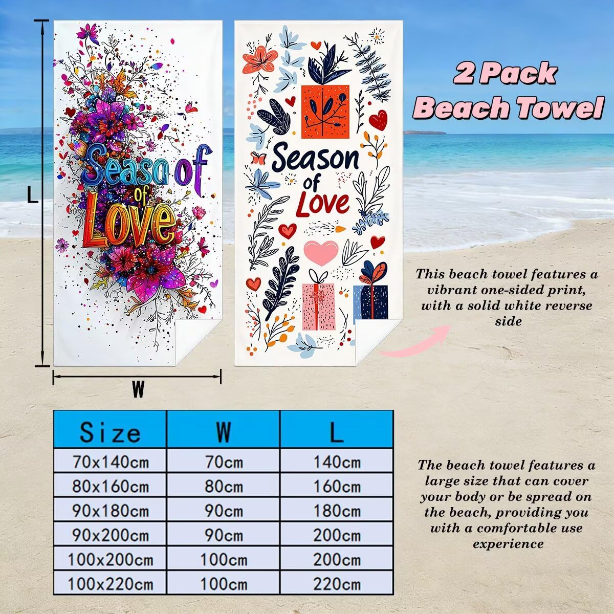 Juego de 2 Toalla Playa Grande 90x200 cm, Secado Rapido Toalla Microfibra Gimnasio, Antiarena Toallas de Playa Moderno, Grande Ligera Compacta Toallas Microfibra Mujer Hombre para Viaje Piscina -5114