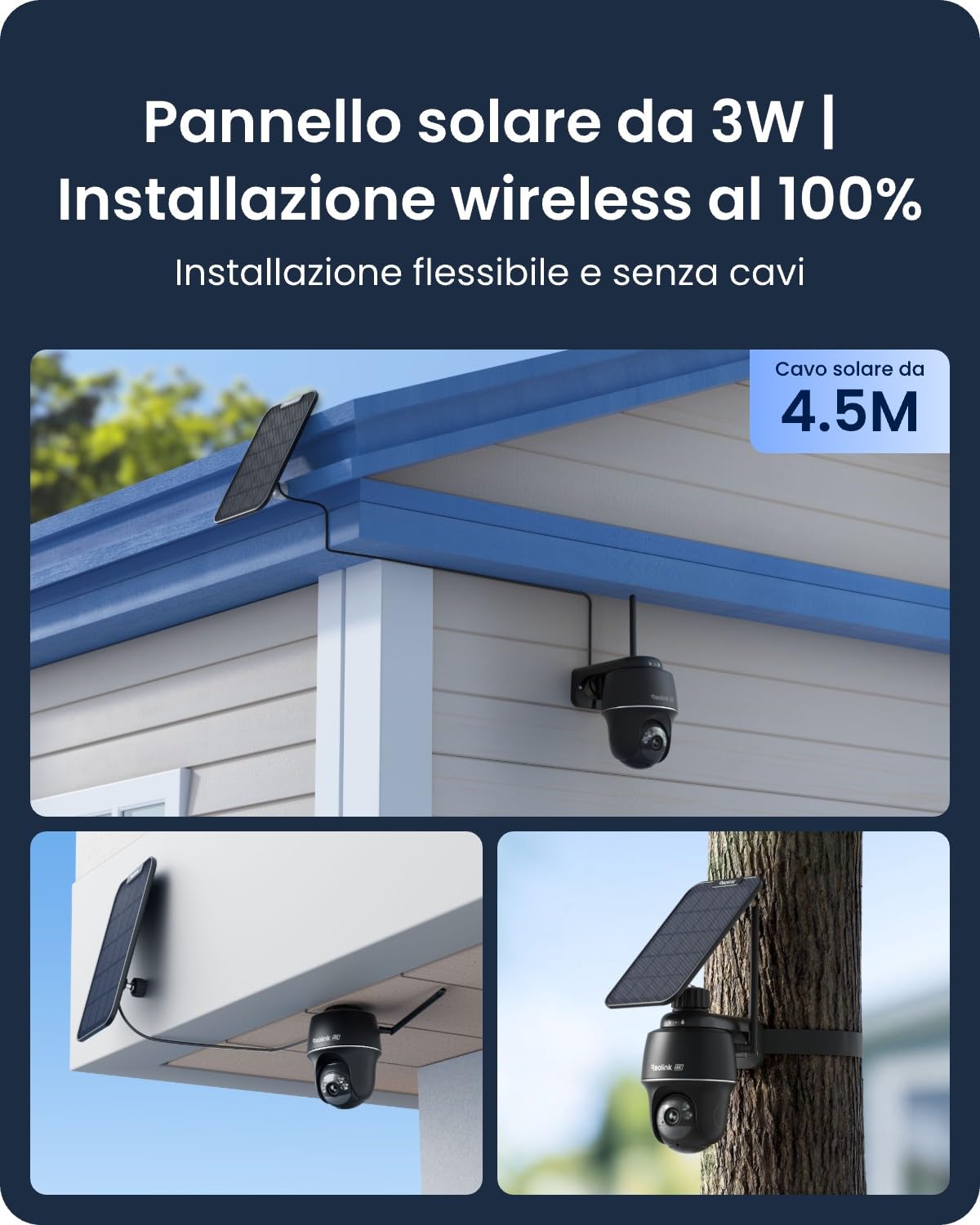 Reolink Argus PT Plus Telecamera WiFi Esterno 4MP Con PTZ 360°, Rilevamento AI Di Persone E Veicoli, Pannello Solare Incluso, Batteria, Audio Bidirezionale E 64GB SD