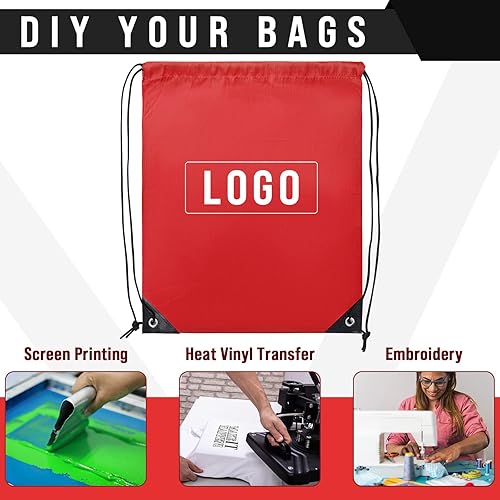 Miniatura 3 de 100 bolsas de cordón con cordón a granel, bolsas de almacenamiento para deportes, gimnasio, viajes, Rojo, 16.5 inches in length and 13.4 inches in