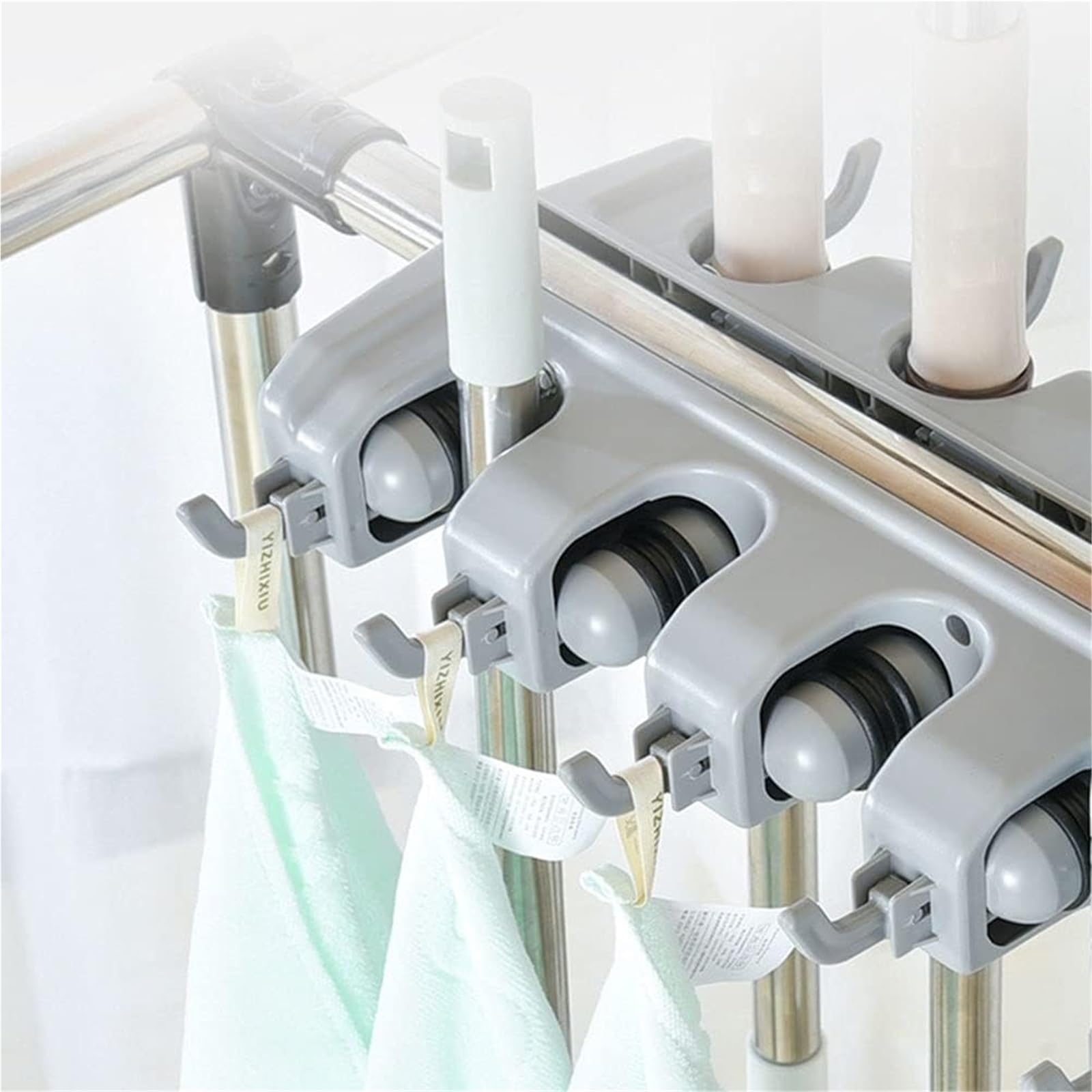 Heavy-Du - Soporte para fregona y escoba, estante de pared para hasta 11 herramientas, ideal para el hogar o la escuela, para fregonas, escobas y suministros de limpieza