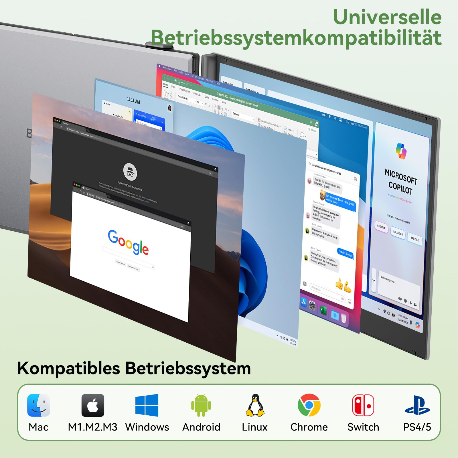 Blackview DCM8 Laptop Bildschirm Erweiterung 15,6", 100% sRGB 1200P FHD, Ultradünn Niedriges Blaulicht Triple Monitor Arbeit mit 13,3" -17,3" Laptops Kompatibel mit Mac Windows Chrome(1Kg) - 4