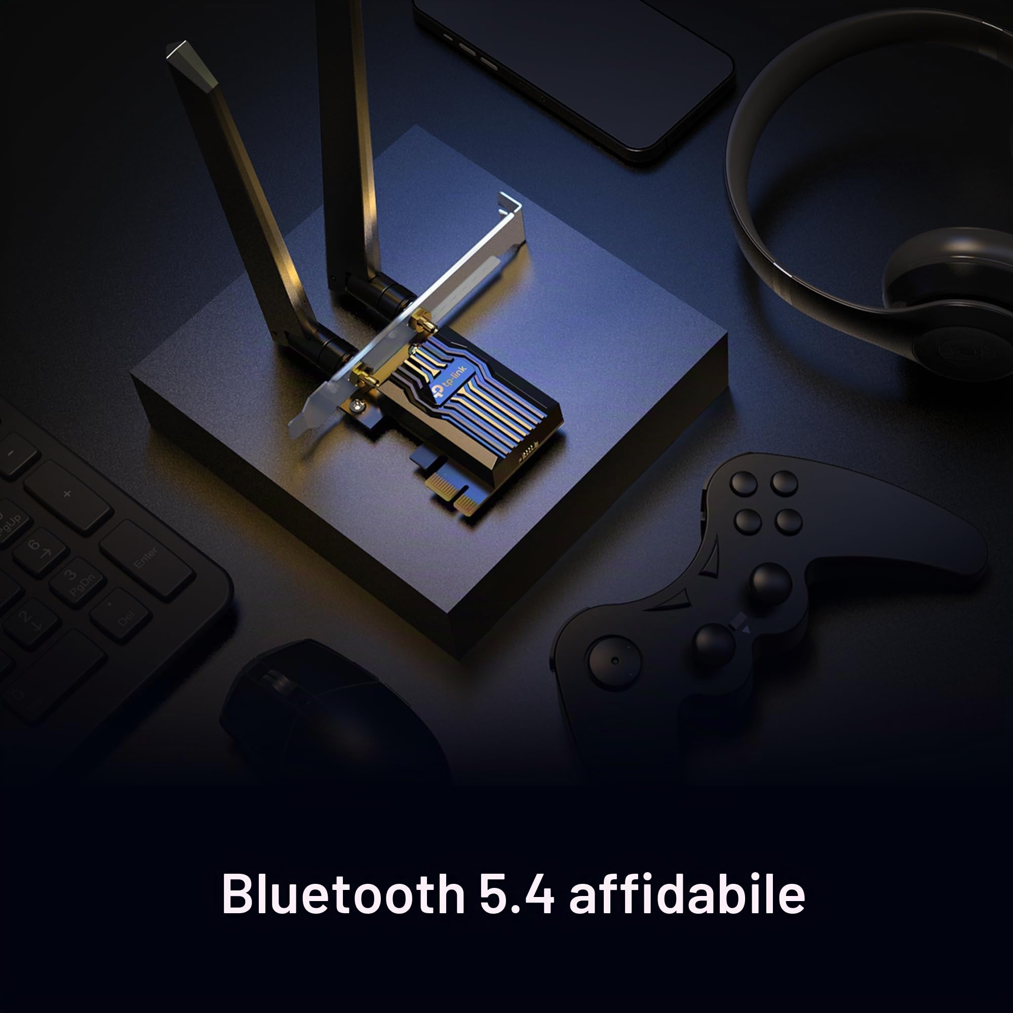 TP-Link WiFi 7 BE9300 PCIe WiFi Card Archer TBE552E | Scheda di rete Tri-Band per PC desktop | Bluetooth 5.4 | Antenna ad alto guadagno | MLO, WPA3 | Supporta scheda madre AMD/Intel | Non compatibile