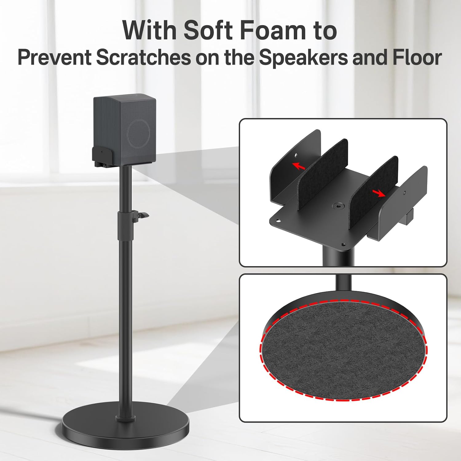 Heavy Duty Floor Speaker Stands for Samsung Speaker Stands - Height Adjustable Extend 29”to 37.5” Surround Sound Speaker Stand for Samsung HW-Q990C HW-Q990D Rear & Satellite Speakers Up to 30Lbs - Image 6