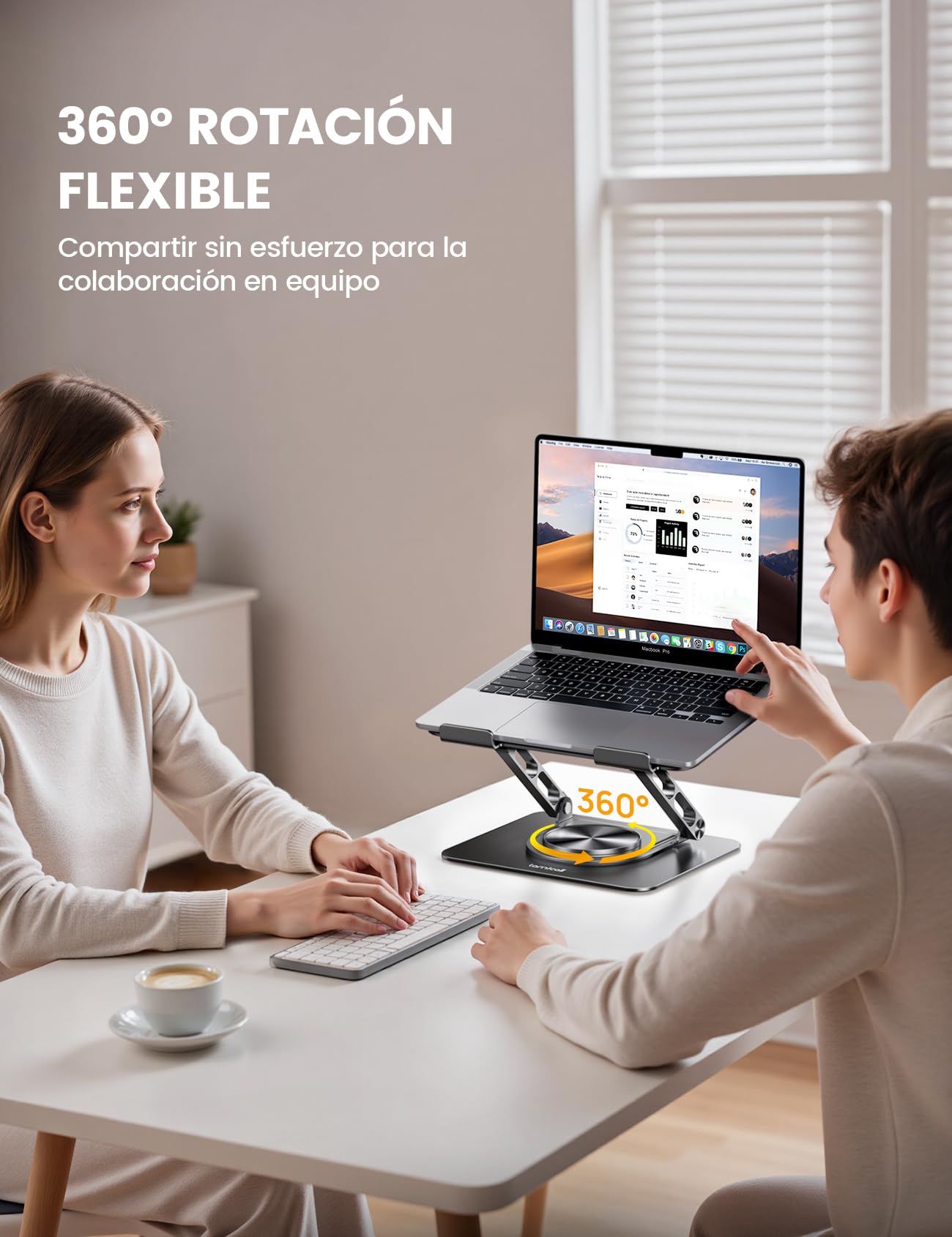 Lamicall Soporte Portátil Ajustable - [360° Rotación] [Base Mejorada, Más Estable] Elevador Portatil de Aluminio Plegable, Altura & Ángulo Ajustable, Soporte Ergonómico para los Portátiles de 10-17,3"