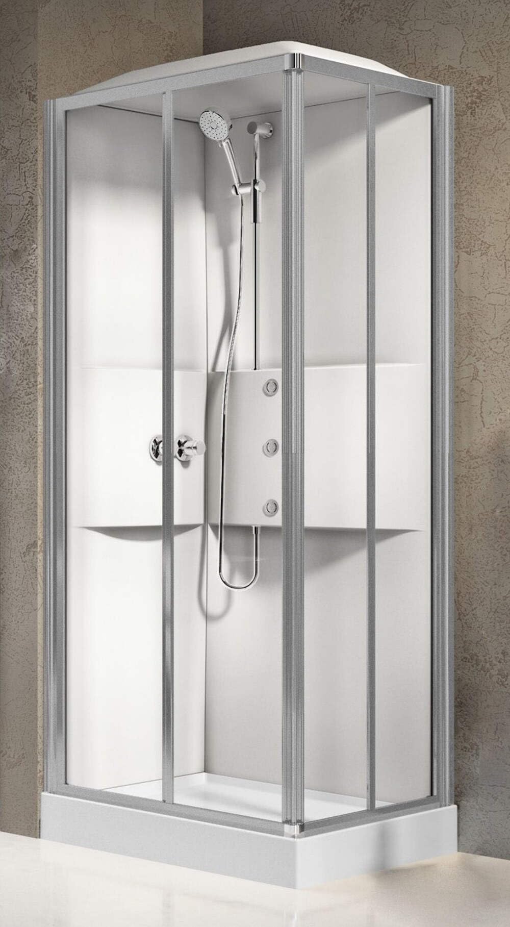 Novellini Media 2.0 A Hidromasaje Techo Alcachofa 90x70 cm Cabina Ducha Multifunción Apertura Deslizante Montaje DX SX Mezclador Termostático Cristal Transparente Perfil Silver Altura 226 cm