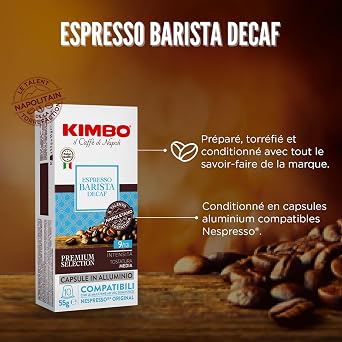 Kimbo Decaf Nespresso Compatible Capsule Coffee (Aluminum) (In a 10’ Box)