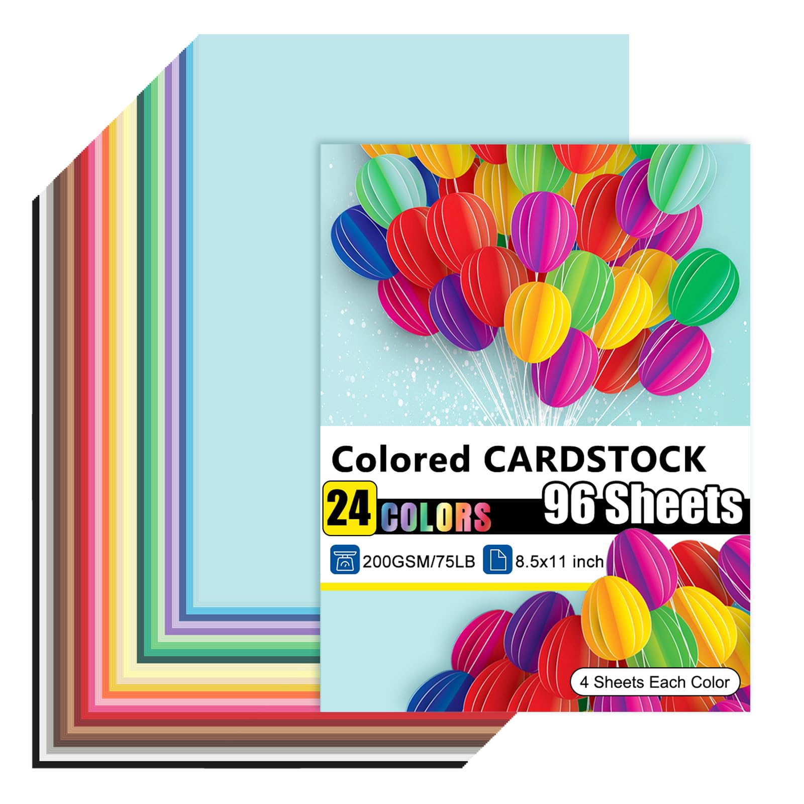 OcePor 96 Sheets Colored Cardstock 24 Colors, 8.5x11 Color Cardstock Bulk, 200gsm/75lb Assorted Colors Construction Paper for Printing, Card Making, Die Cutting, Crafts, Scrapbooking, Party