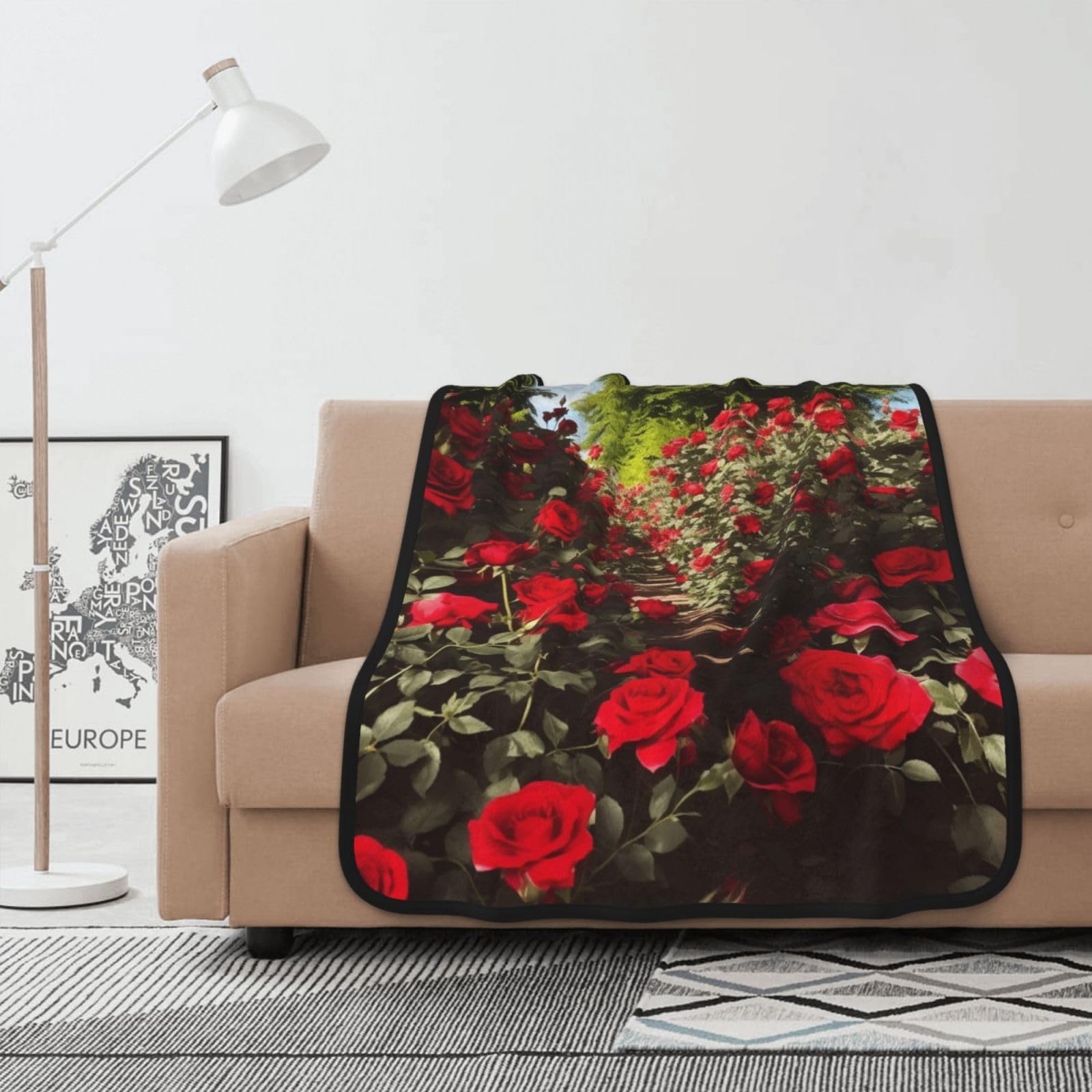 Couverture polaire imprimée jardin rose rouge flanelle 102x127 cm