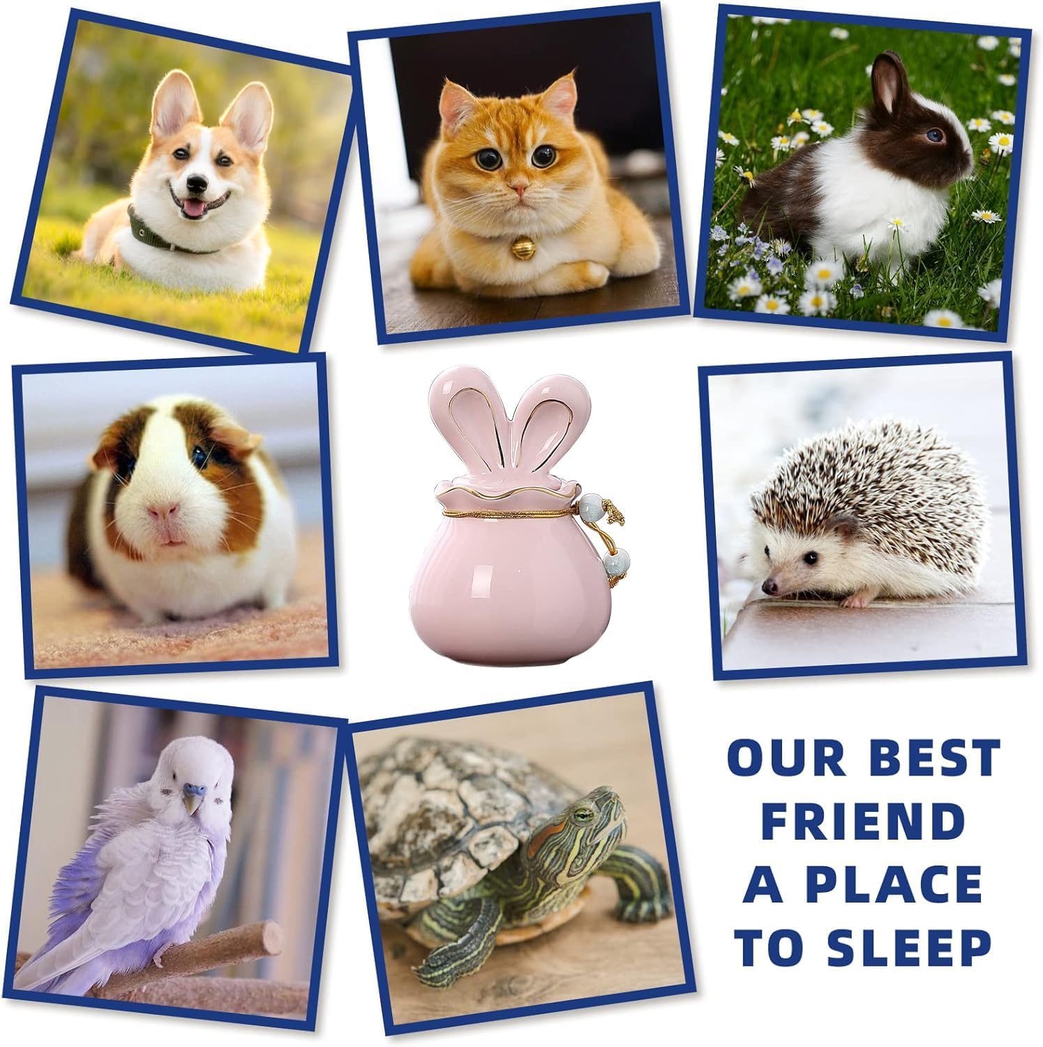Ceramic Small Cremation Urn for Pet Ashes with Rabbit Ear Design,Includes Velvet Bag and Urn Necklace,Keep Your Beloved Pet Close to Your Heart Forever with This Decorative Mini Urns (Blue)