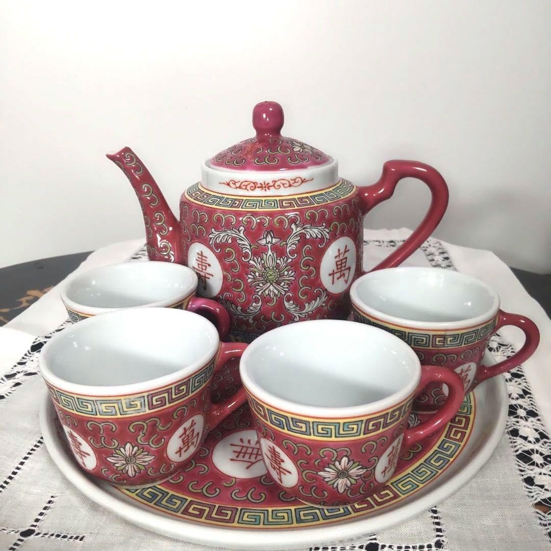 Amazon.co.jp: 中国 景徳鎮 急須 ポット ピンク カップ プレート 高級