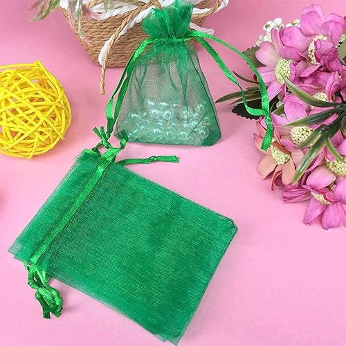 Miniatura 2 de Dkrsyz Paquete de 50 bolsas de organza de regalo con cordón verde de 4 x 6 pulgadas para baby shower, Navidad, cumpleaños de bebé, recuerdo de
