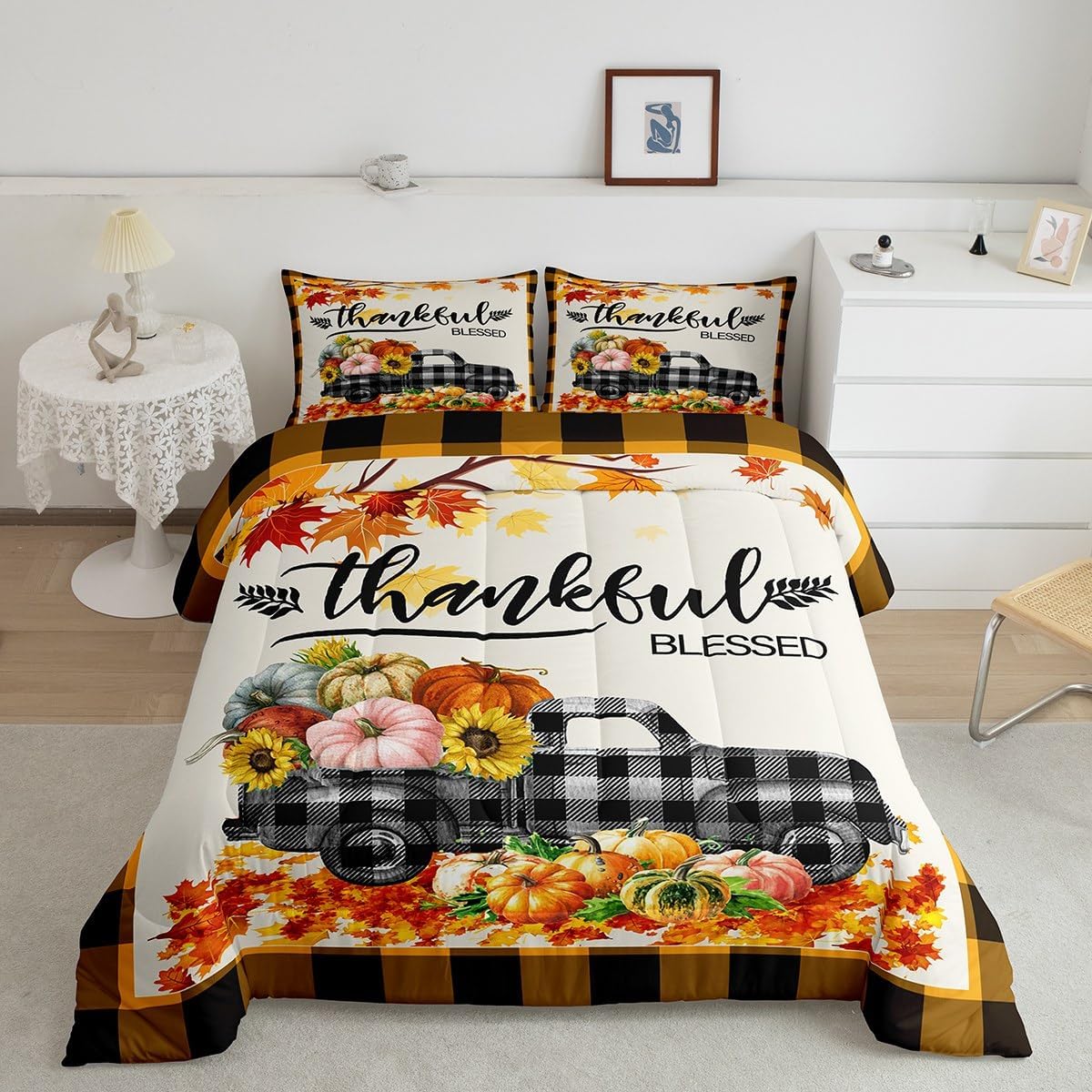 Feelyou Thanksgiving Decor Comforter Set Full Size with 2