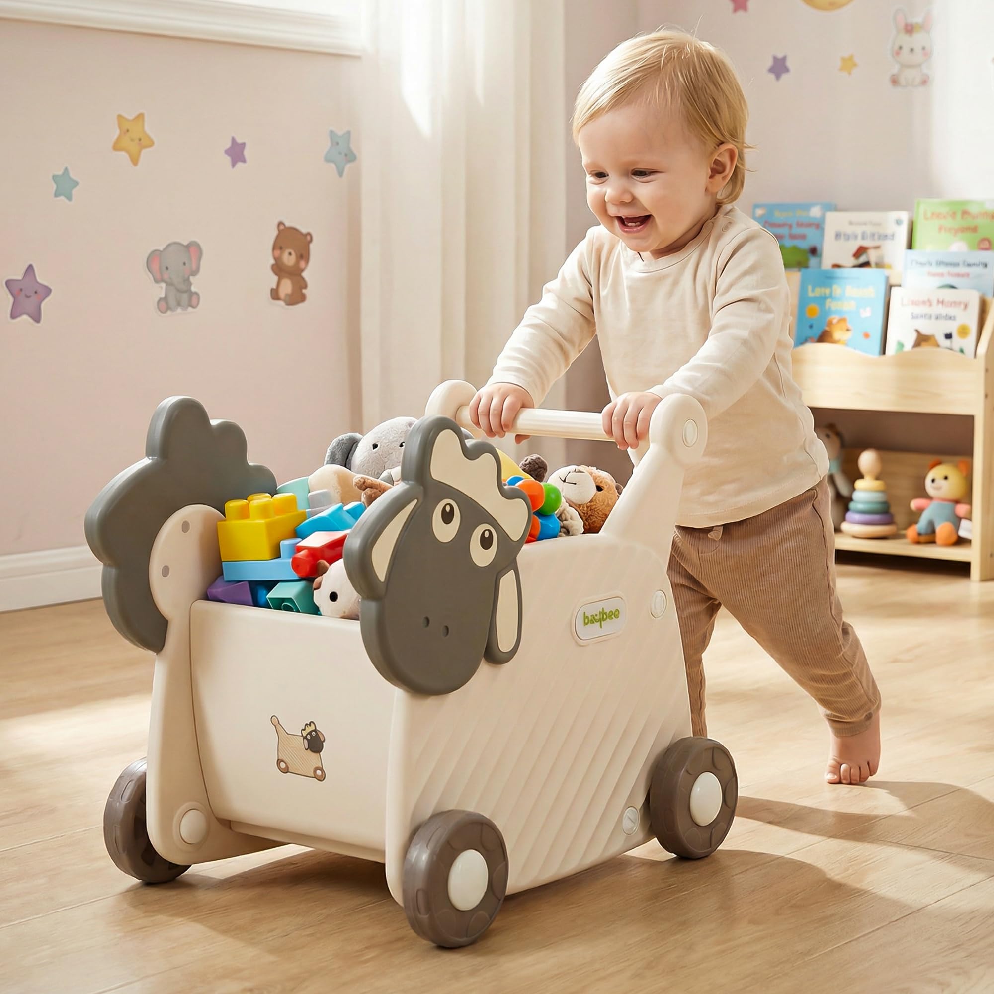 Baybee Lamb Shopping Cart for Kids | Baby Push Ride on Car with Large Toy Storage Basket & Smooth Rolling Wheels | Push Walker to Support Healthy Walking & Prevent Bow Legs for 6+ Months Boys Girls-picture-10