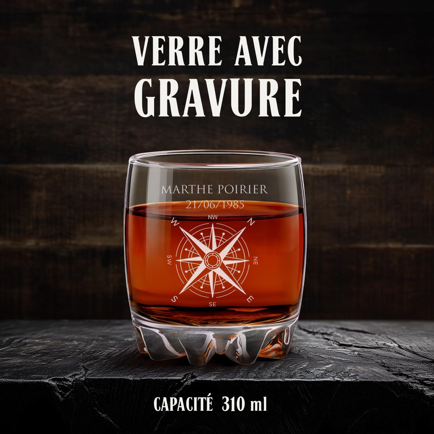 Verre à Whisky Gravité Maverton - Design Géométrique, 280ml - Cadeau Personnalisé Pour Homme